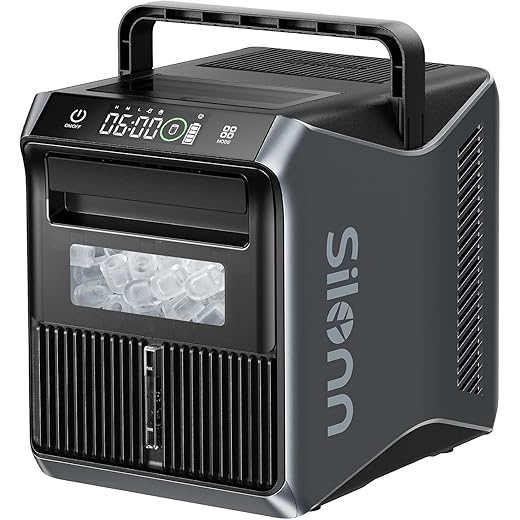 Silonn Portable 4-Power Ice Maker - 9 Cubes in 6 Mins, 22lbs/Day | 12V/24V Car & 100-240V AC Solar-Ready, Auto-Clean Countertop Ice Machine for Camping, RV, Home & Outdoor (No Plumbing Needed)