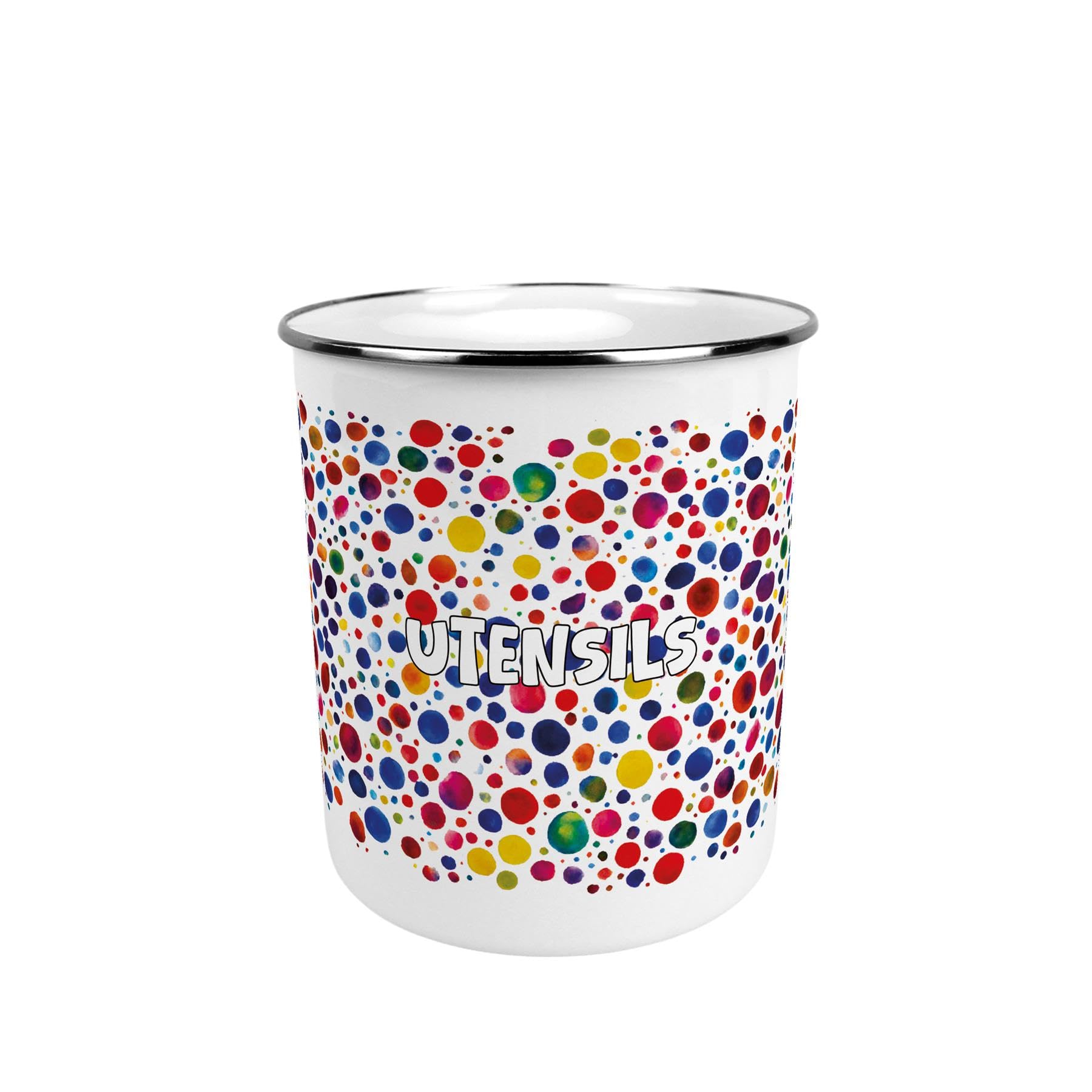 Purely Home Multicoloured Paint Dots Kitchen Utensil Holder - Large Metal Utensil Storage Pot