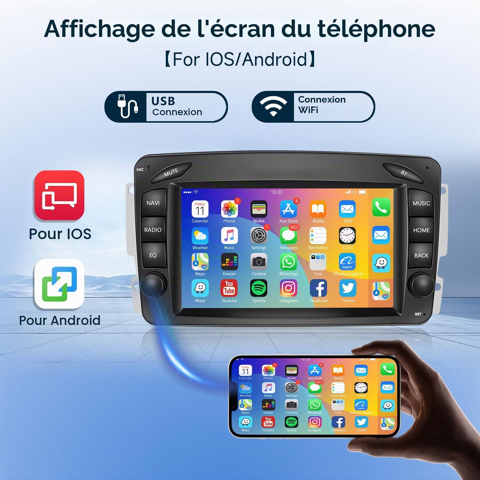 VECHTEL 2G+64G Autoradio pour Mercedes Benz C CLK G Classe W203 W209 W463 Viano Vito avec CarPlay Android Auto sans Fil, Écran Tactile 7 Pouces Autoradio Android 13, GPS WiFi Bluetooth Caméra