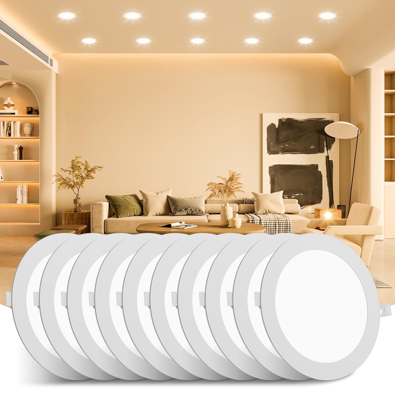 Litglobe LED Downlights for Ceiling 24W 10 Pack,3000K Warm White Recessed Ceiling Lights,2160LM Ultra Slim Spot Lights,Cutout Φ280mm Round Spotlights for Bathroom Bedroom Kitchen Living Room
