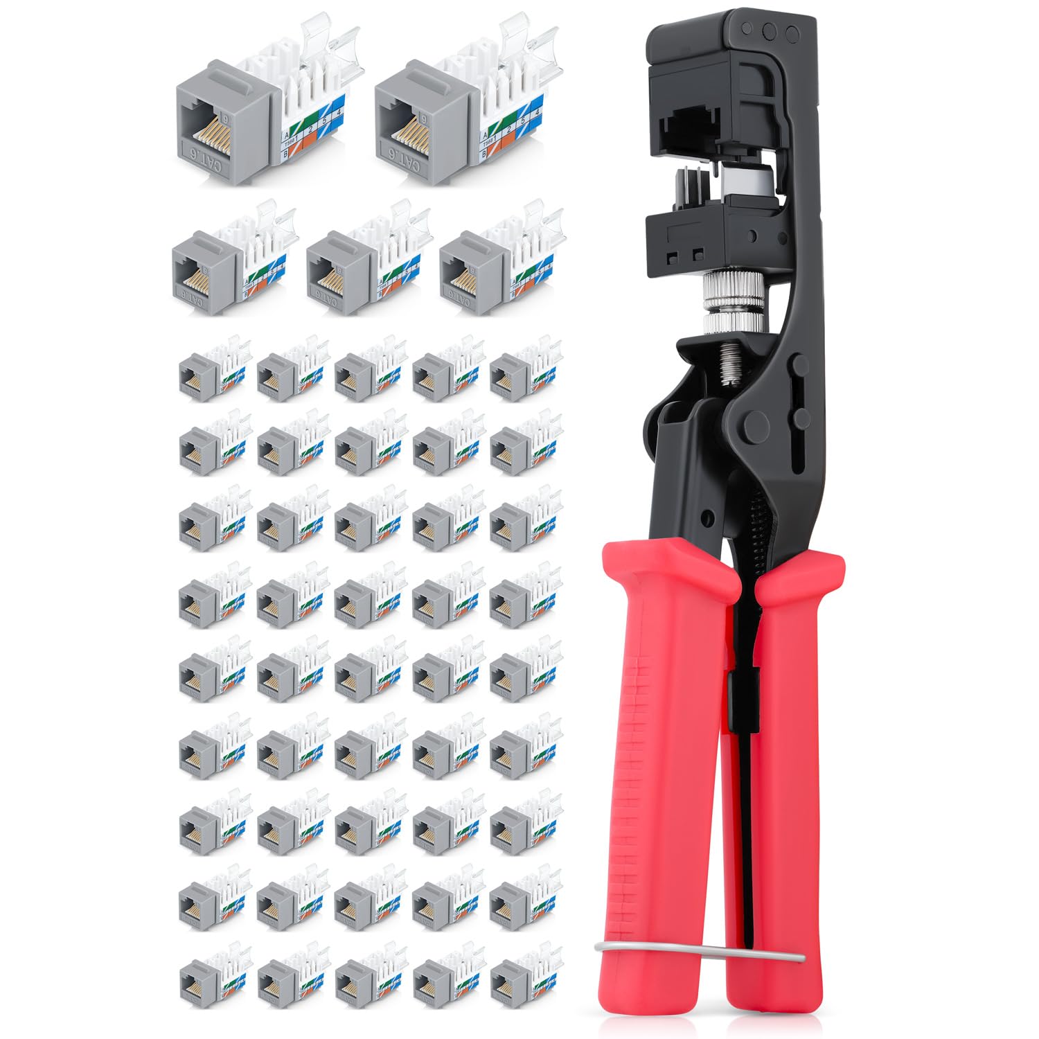 Everest Media Solutions Bundle – 2 Items: 45Term - Speed Termination Tool + 50 Pack of RJ45 CAT6 UTP Keystone Jacks - Gray