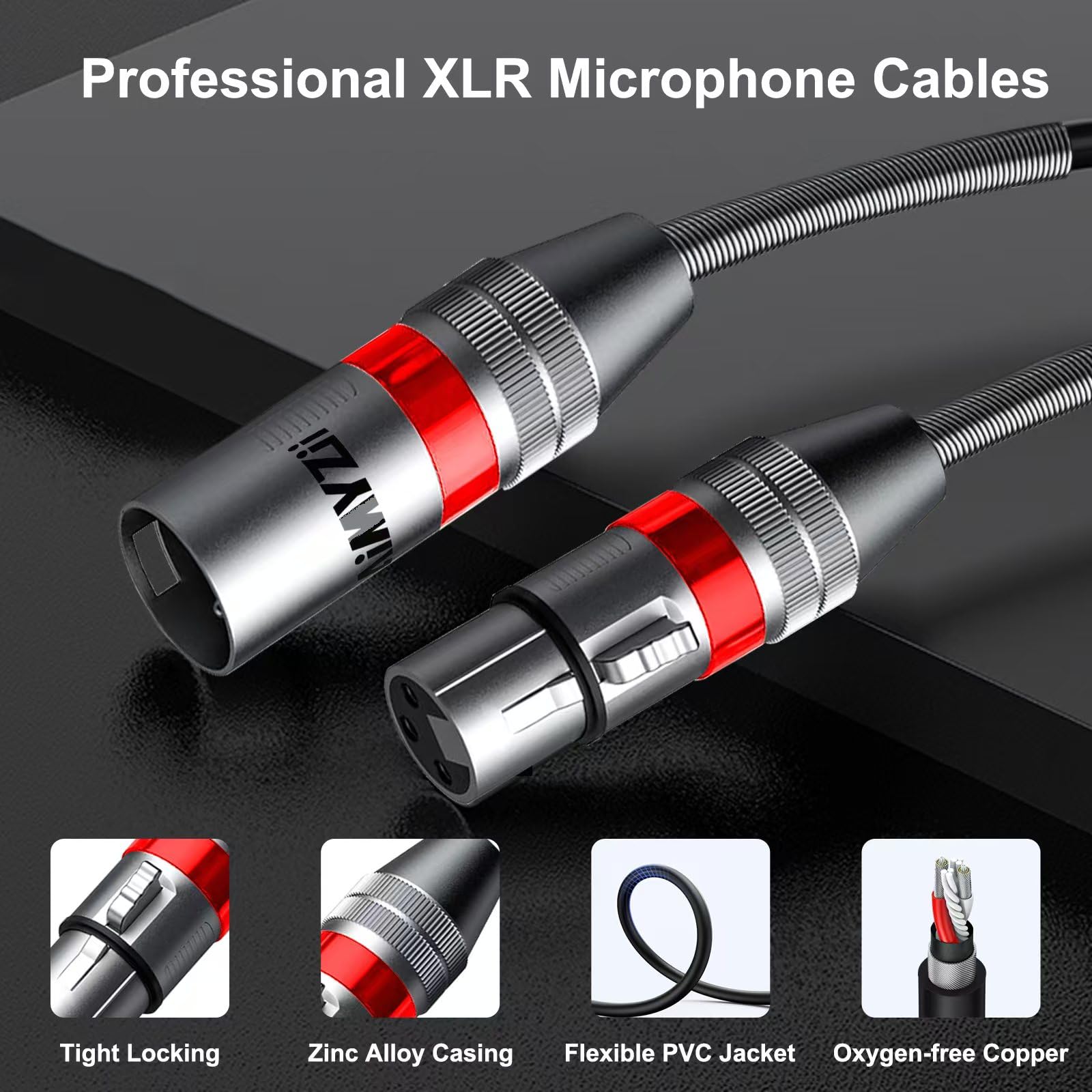 Cavo XLR per microfono, 30 m, confezione da 2 cavi bilanciati di alta qualità, conduttori in rame puro, resistenti da maschio a femmina a 3 pin XLR con connettori in lega di zinco con molla in