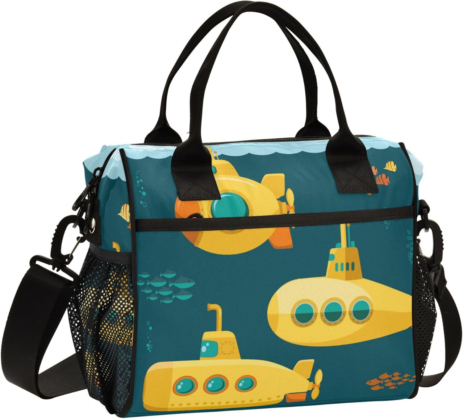 Yellow Pattern Submarine Cute Lunch Bag Insulated Lunch Tote Bags Cooler Lunch Box Food Container for Men Women Adults