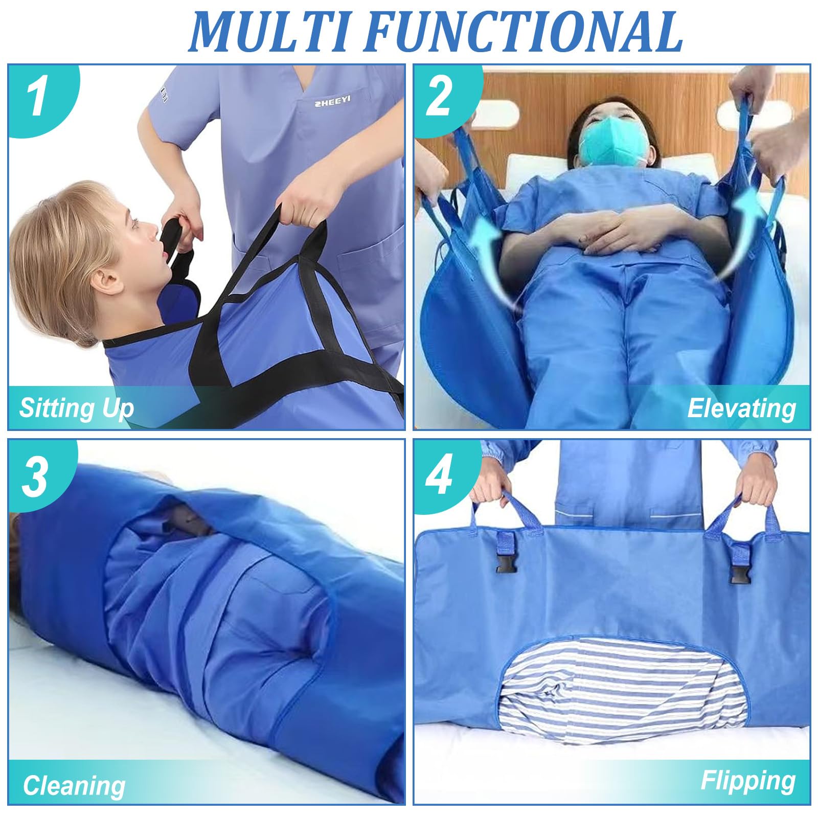 Gleittuch für Bettlägerige mit Verstärkten Griffen, 110 cm x 80 cm Mehrzweck-Transferlaken zum Drehen, Gleitlaken Patienten für ältere Menschen und Patienten, die übertragen Werden Müssen
