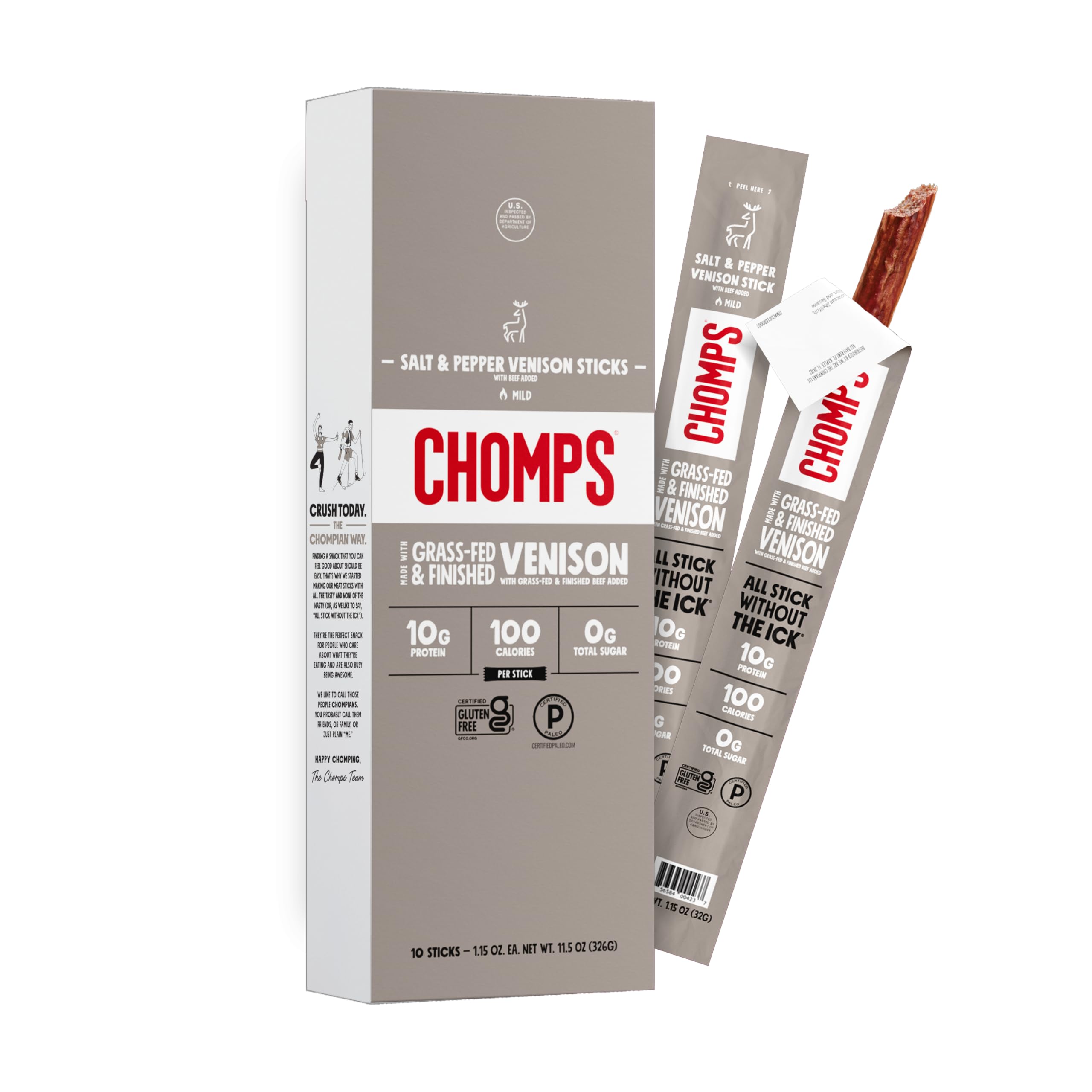 Schmidt CRACKED PEPPER & SEA SALT GRASS FED VENISON SNACK STICK WITH GRASS FED BEEF ADDED, CRACKED PEPPER & SEA SALT