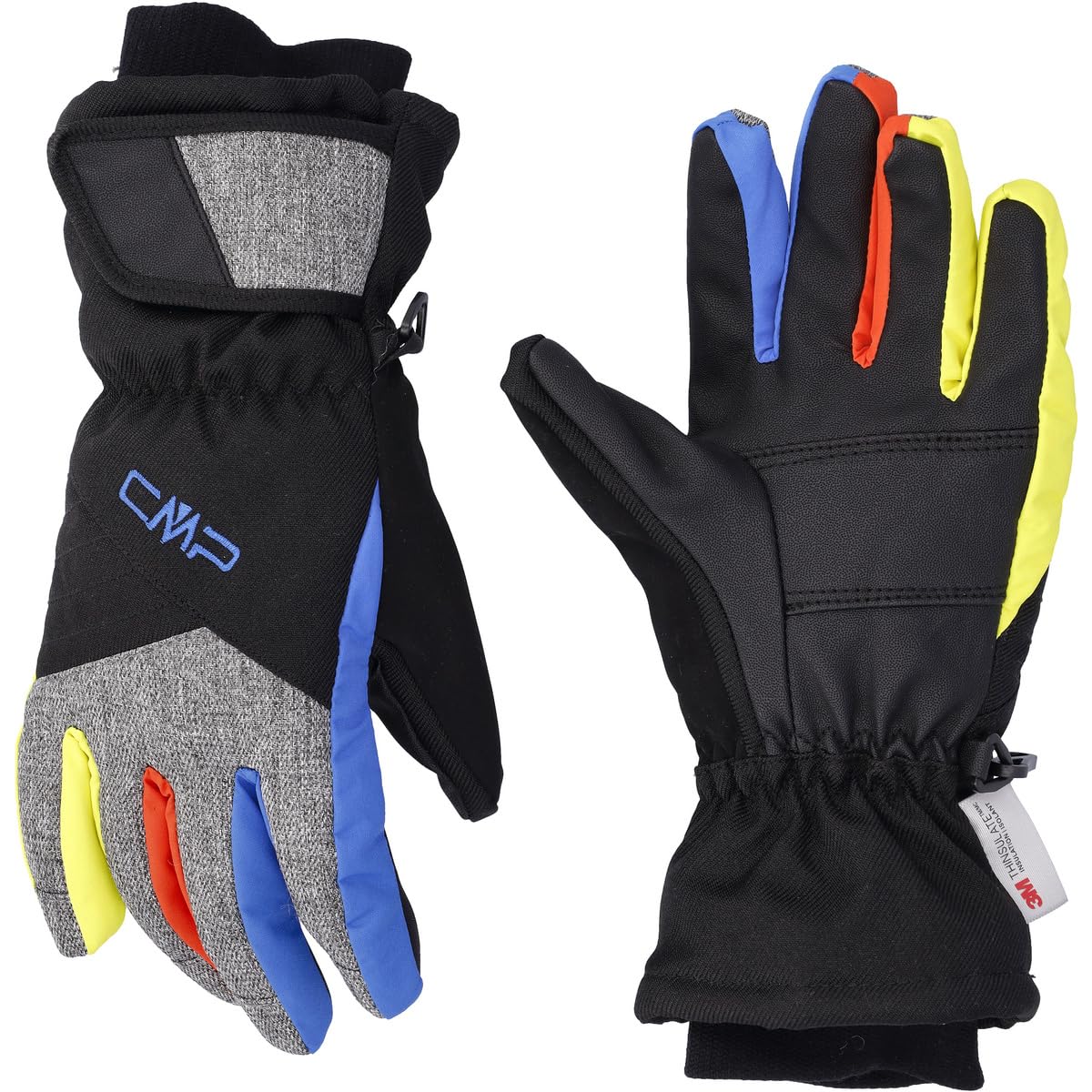 CMP - Kids Twill Ski Gloves, Black-Royal-Limeade, 5