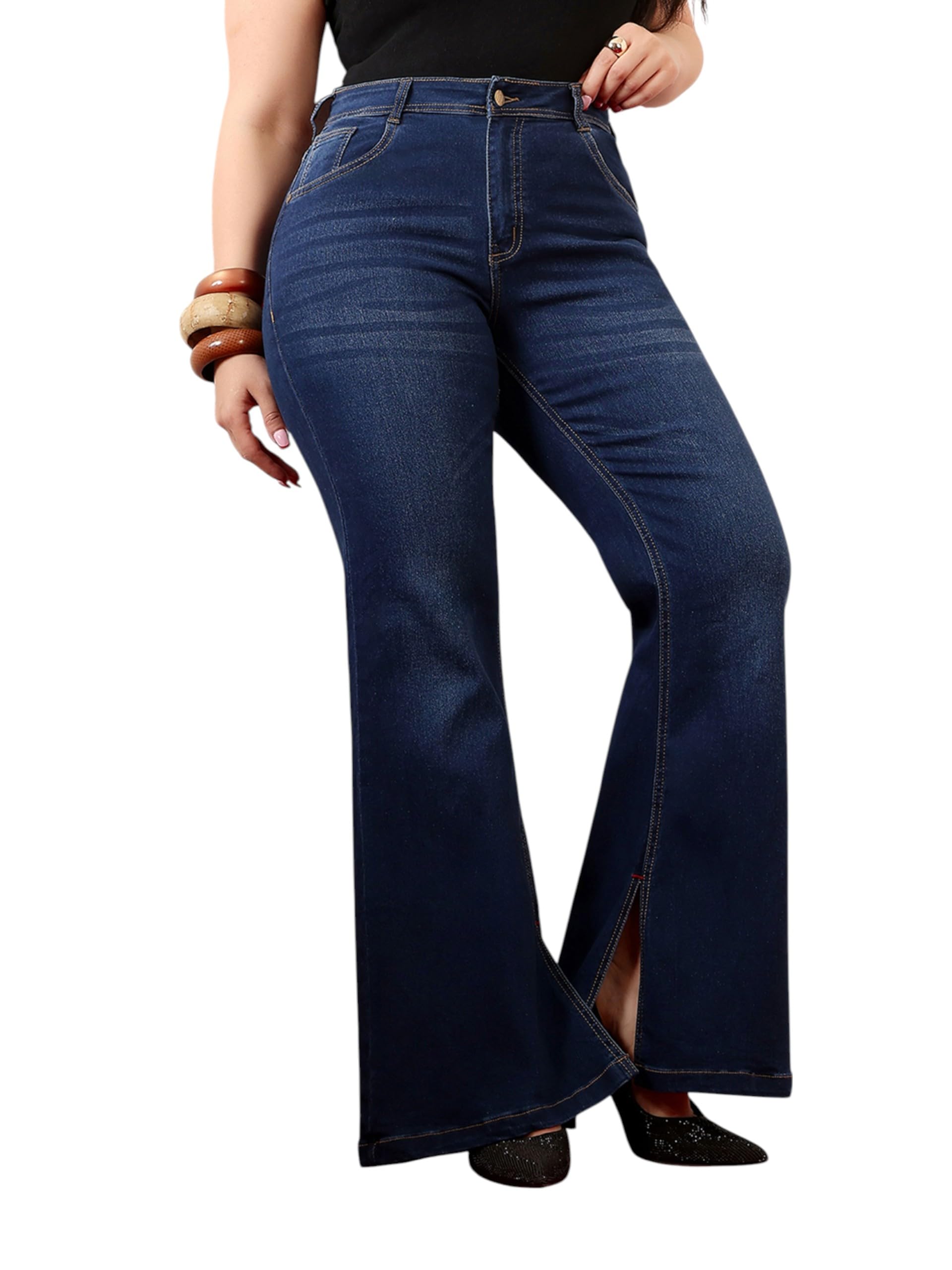 miss chase a+ Women's Bootcut Mid Rise Regular Length Denim Stretchable Jeans-picture-11