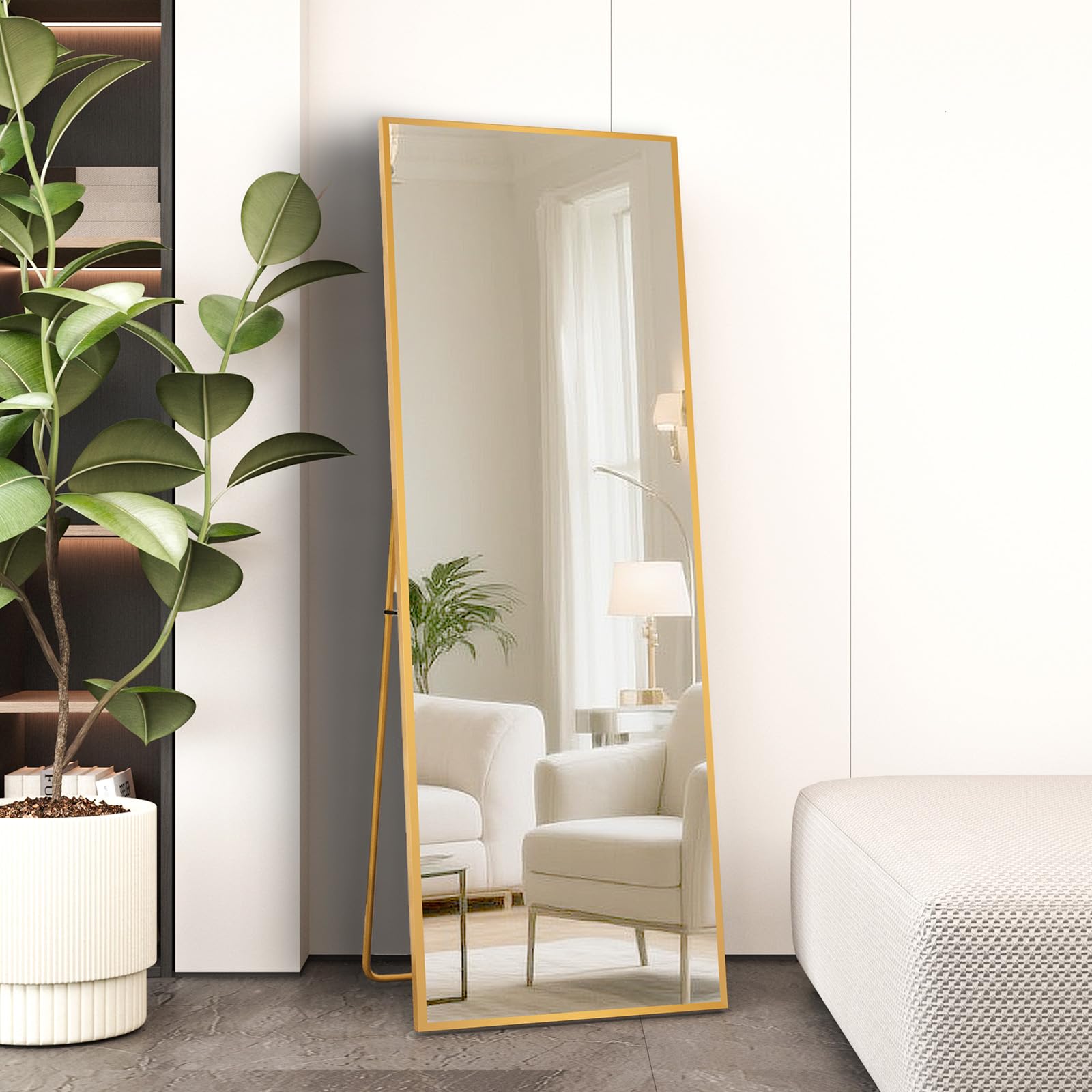 Beauty4U Full Length Mirror 140x50cm Free Standing, Hanging or Leaning, Large Floor Mirror with Gold Aluminum Alloy Frame for Living Room or Bedroom