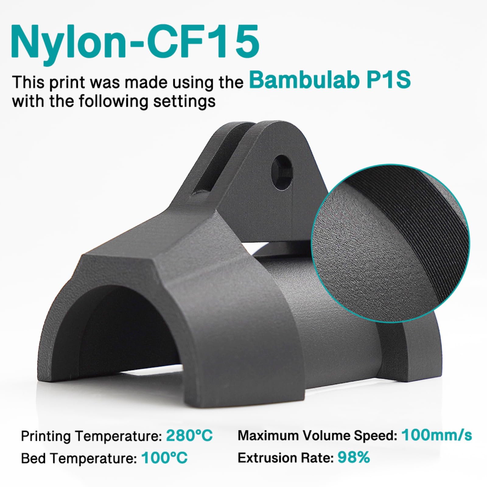 YXPOLYER Filament en fibre de carbone en nylon pour imprimante 3D PA6-CF 1,75 mm1 kg PA CF Filament d'impression 3D