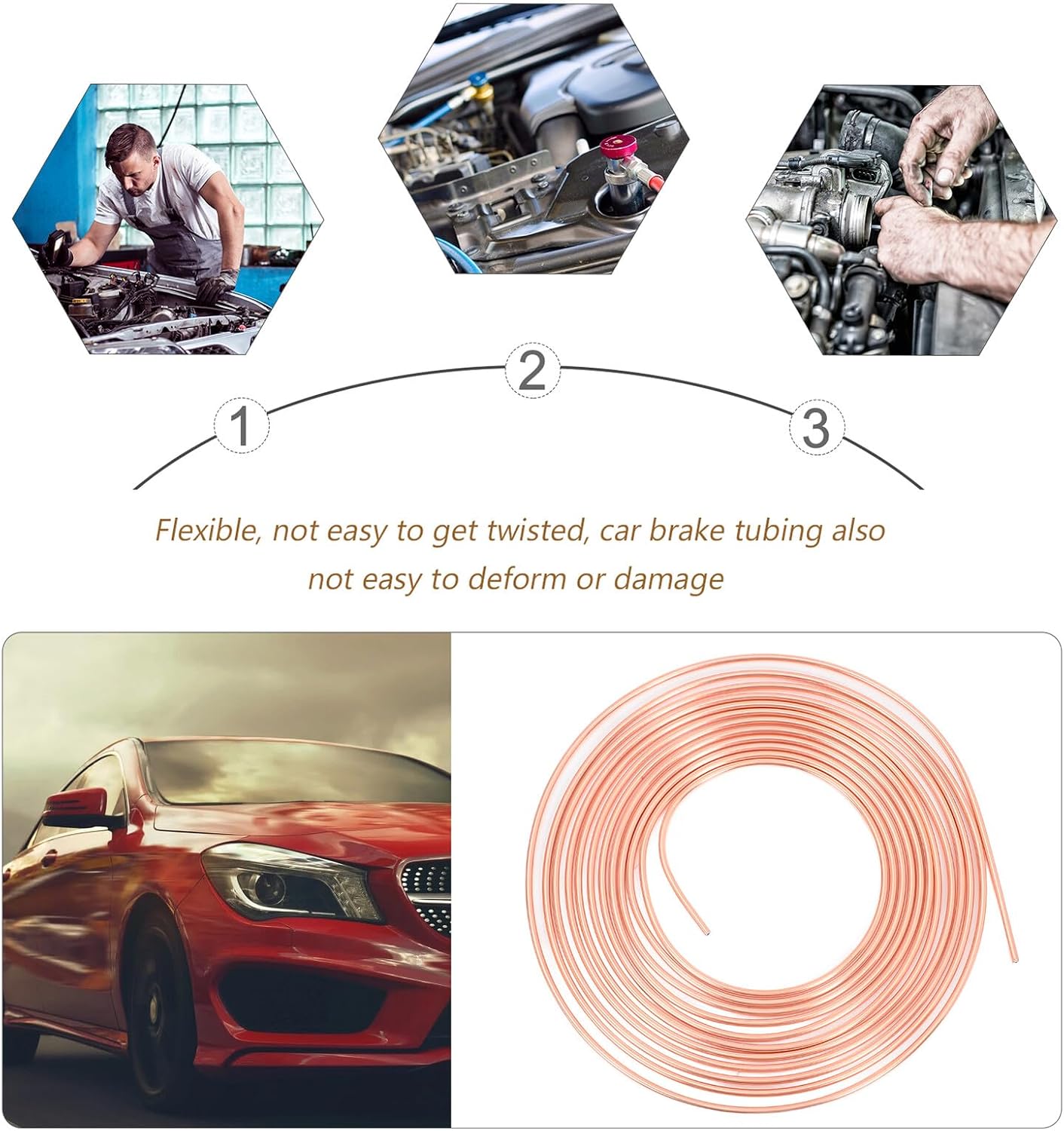 Luxshiny Galvanized Steel Car Brake Line Tubing 3/16 Inch Front Brake Lines Coil for Vehicle Replacement