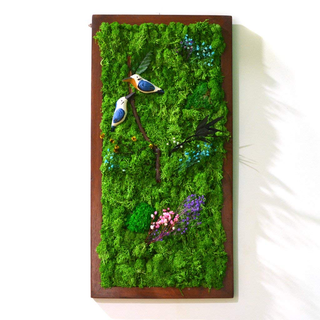 myBageecha- A Vivid Thicket Preserved Moss Frame with with Birds Flowers Home Decor Wall Art for Interior Vertical Garden Dark Brown Wooden Frame Green 24Inch x 12Inch-image-16