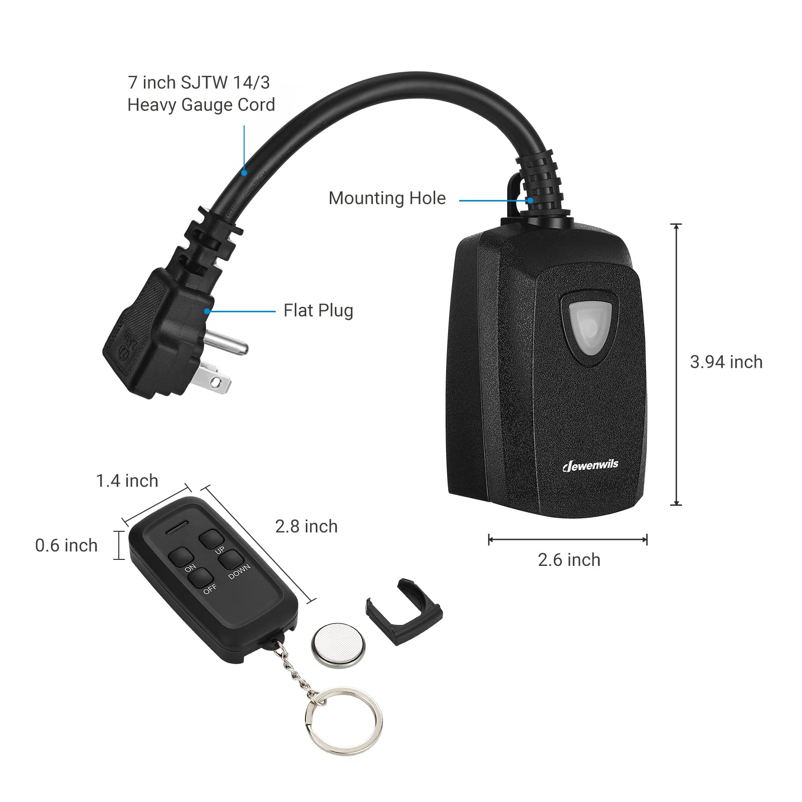 DEWENWILS Outdoor Dimmer for String Lights, 125V Dimmer Switch with 100FT Control Range, Weatherproof Outdoor Dimmer Plug for Dimmable LED/Tungsten Bulbs, FCC Listed