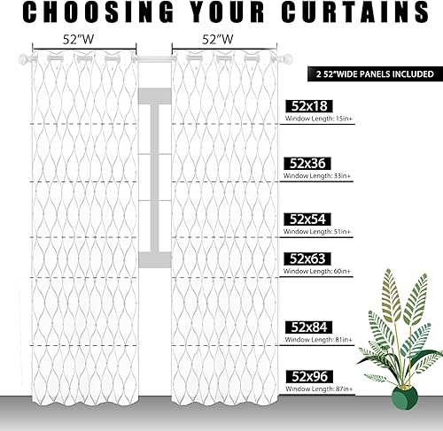 Miniatura 7 de July Joy Cortinas traslúcidas blancas de 18 pulgadas con cenefa bordada, marroquí, con ojales, para sala de estar, dormitorio, 2 paneles