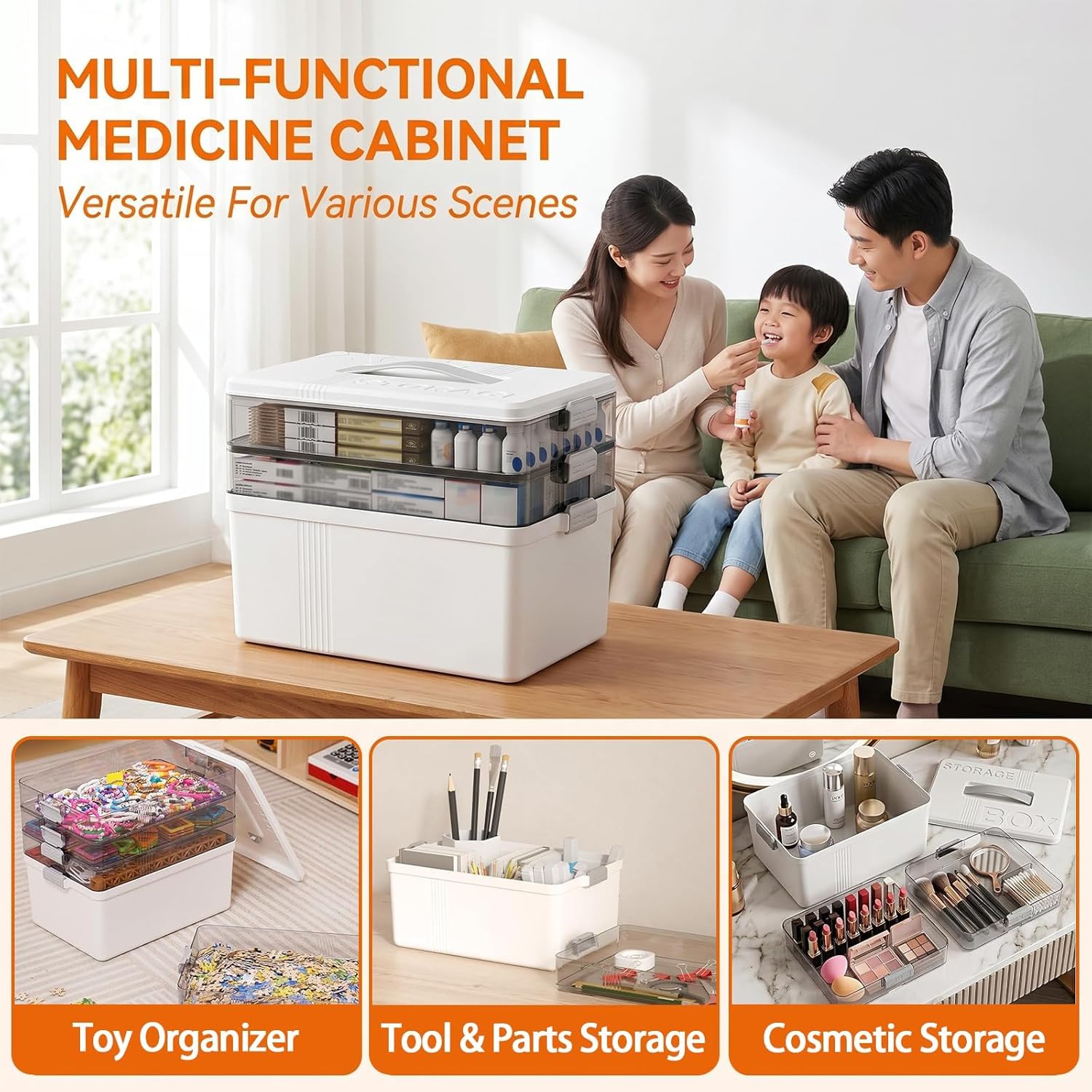 Scatola medicinali, Medicine Box, porta medicine, Scatola Porta Farmaci, 3 livelli organizer per medicinali, per pronto soccorso,medicinali,per la casa, all'aperto (Bianco latte)