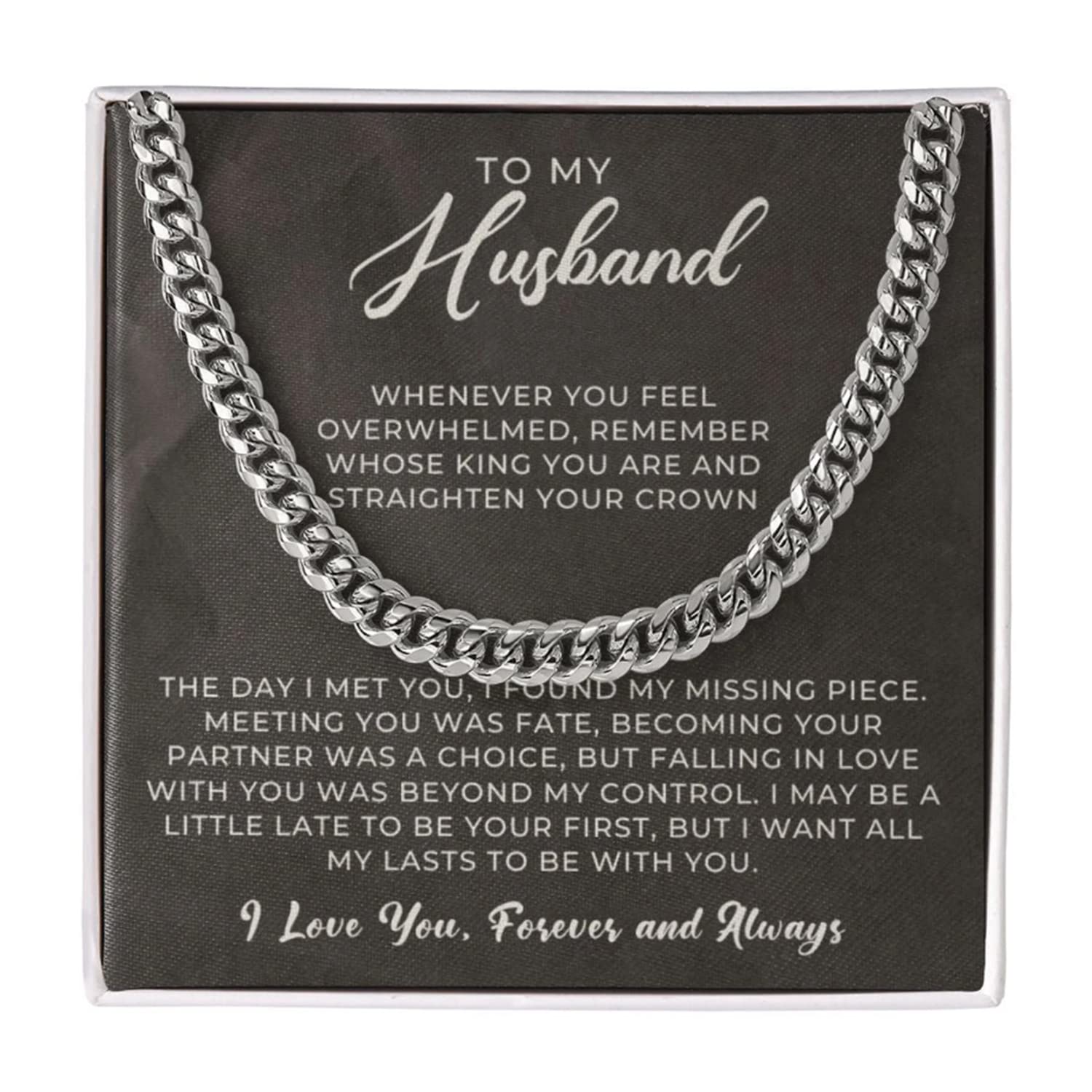 To My Husband Necklace From Wife, Men Jewelry For Him, Cuban Link Chain Necklaces With Message Card For Husband, Meaningful Gifts For Husbands On