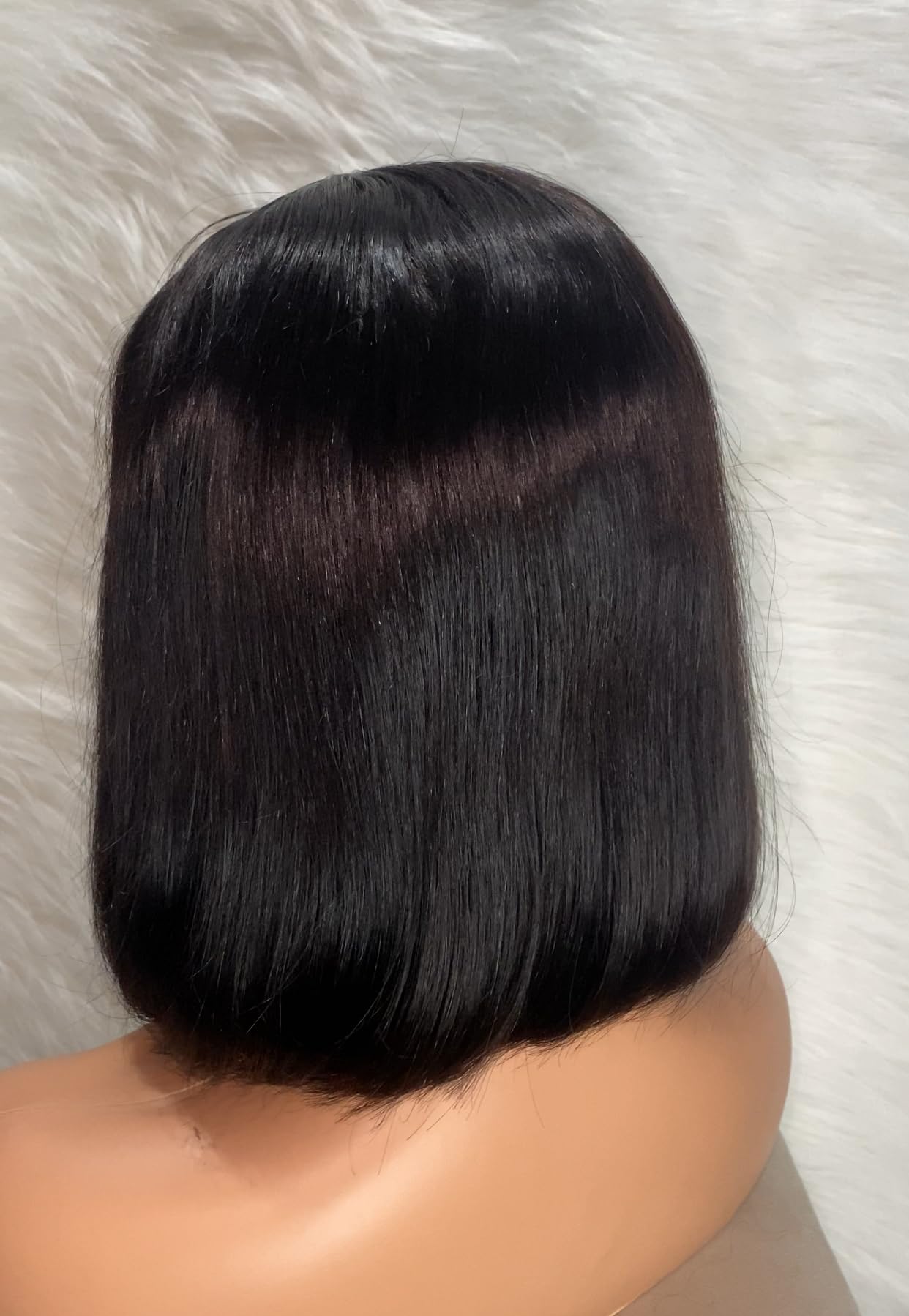 Double Drawn 100% virgin Human hair Bob Wig, 4x4 lace closure front, Fringe, short straight Bob virgin human hair wig - Image 3