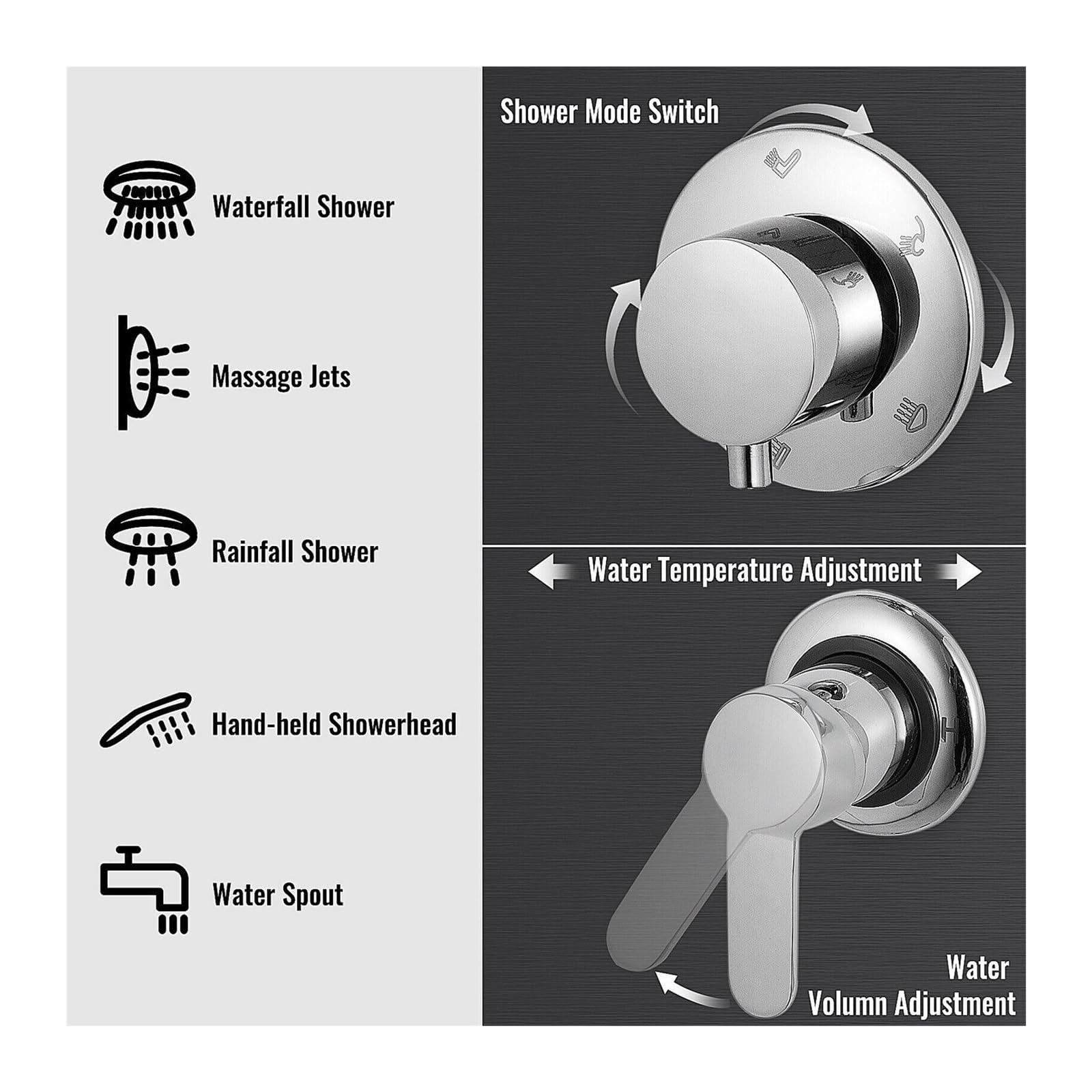 di Pannelli Doccia con Luce a LED ， Rubinetto for Doccia a Pioggia a Cascata ， Doccia con tti massaggianti Spa Vasca da Bagno con Bidet Rubinetti for Vasca da Bagno(Noir)