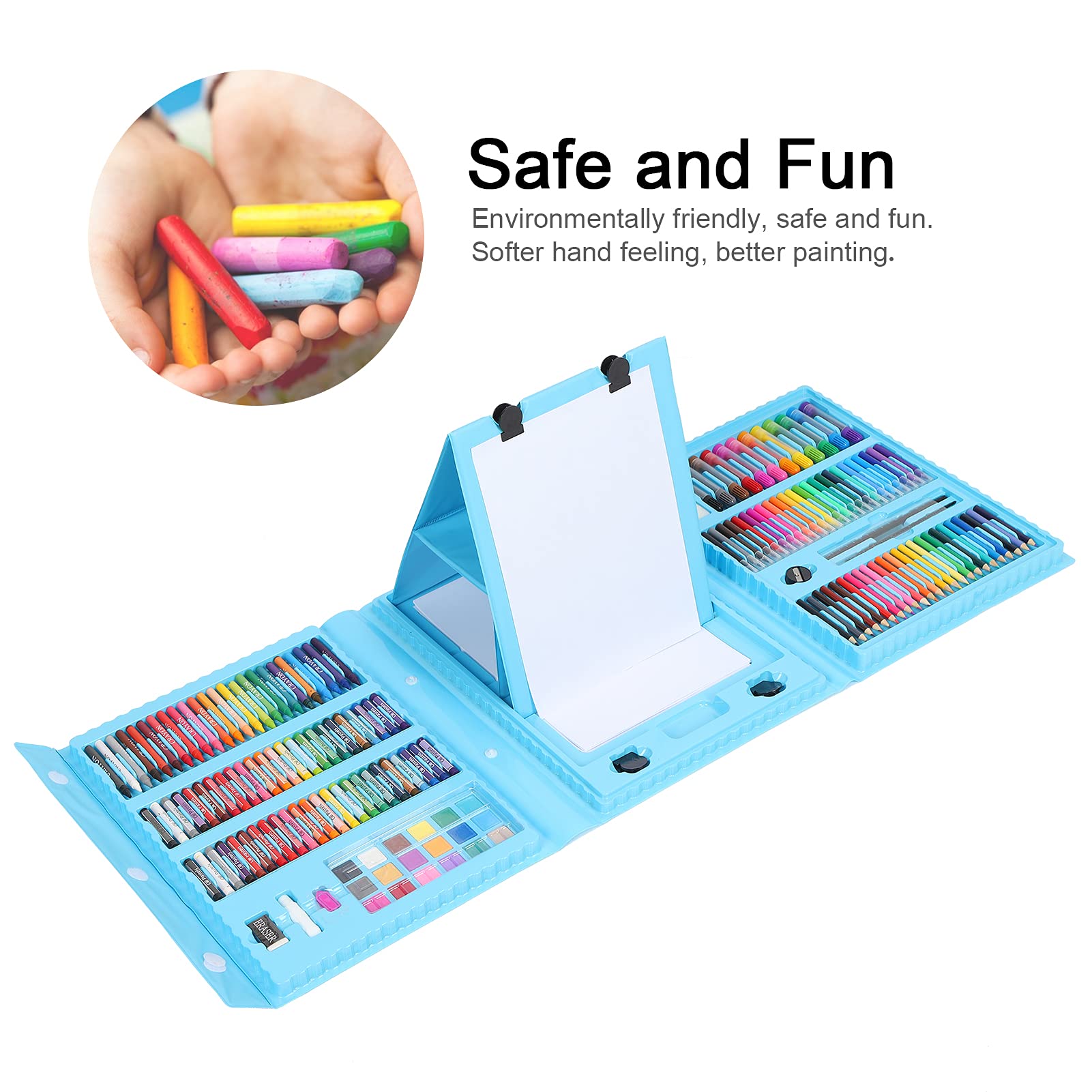 176-teiliges Malwerkzeug-Set für Kinder, Zeichenset mit Aquarellstiften, Wachsmalstiften und Buntstiften, ungiftige Kunstmaterialien für Kinder und Schüler, inklusive