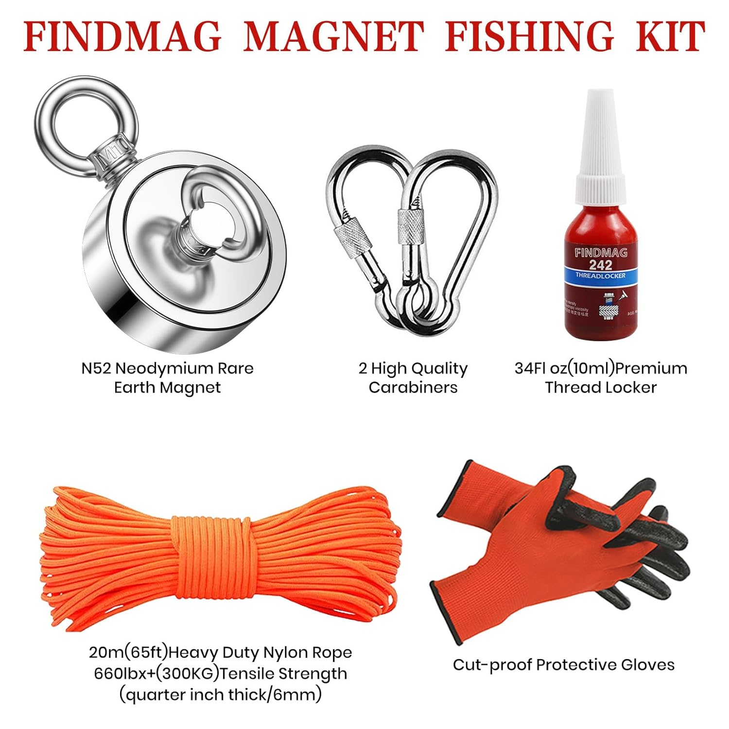 FINDMAG Double Sided Magnet Fishing Kit with Rope, Fishing Magnets 1000 lbs Pulling Force Fishing Magnets for Retrieving Items in River, Lake, Beach, Lawn, 2.95" Diameter