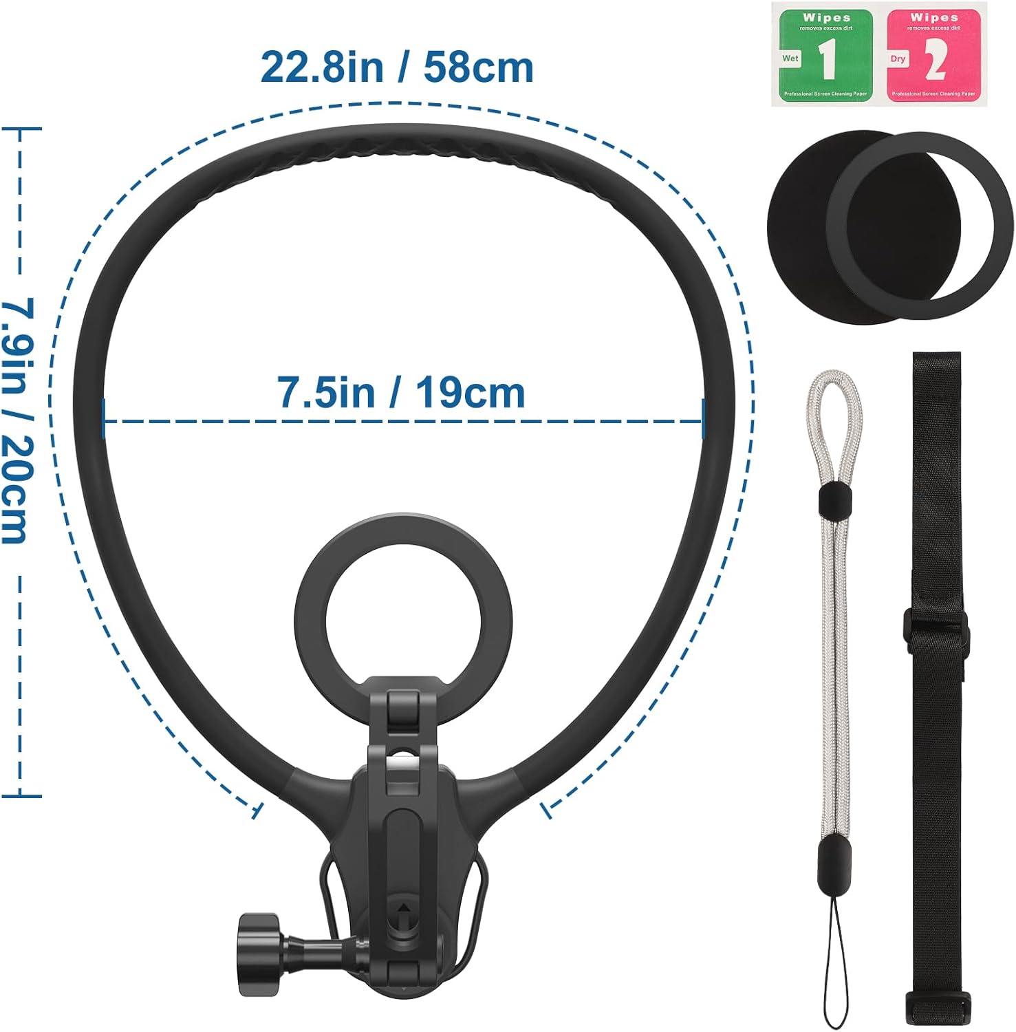 ITEFDTUTNE Magnetic Neck Mount for Phones, POV Phone Holder, Vlog Neck Mount with Anti-Vibration Chest Strap for for Insta360, Magnetic Phone Neck Holder for iPhone 16 15 14 13 12 Series (Black)