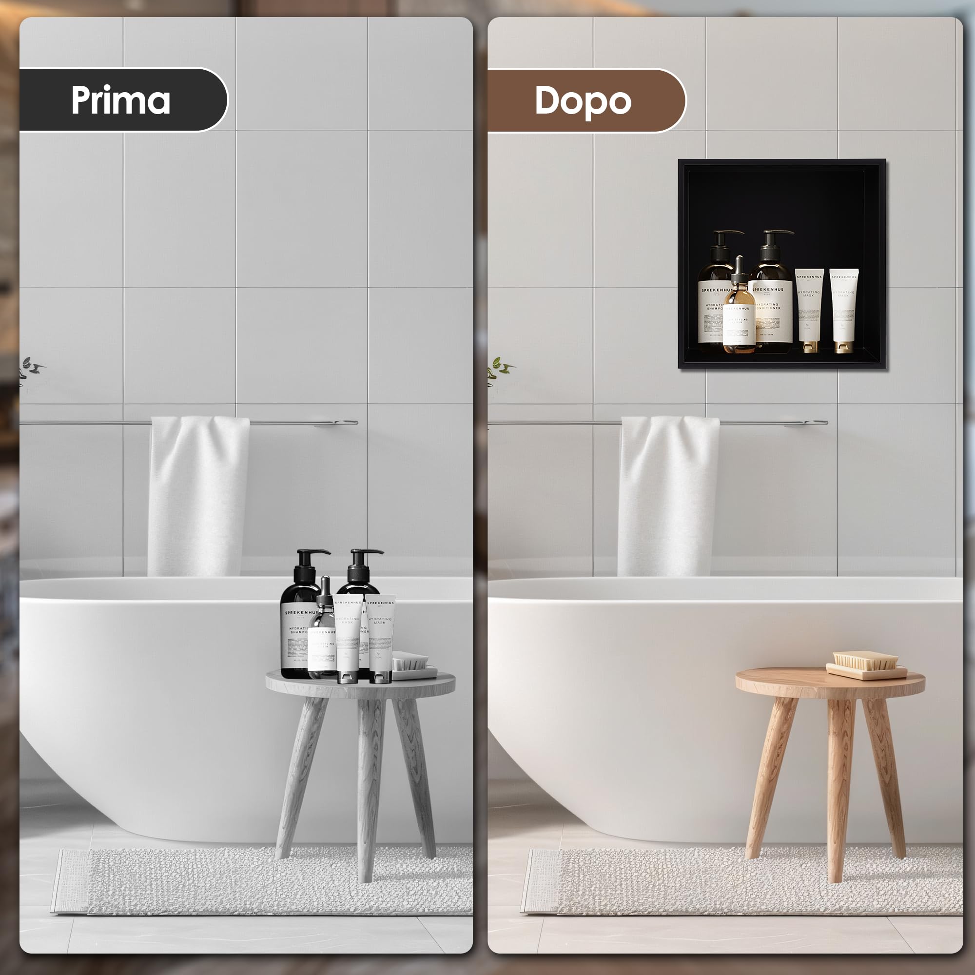 Nicchia da Parete, Mobile Doccia da Incasso Mensola da Bagno da Incasso a Parete in Acciaio Inossidabile 304 per Riporre il Bagno di Casa, 32 x 32 x 12.5cm