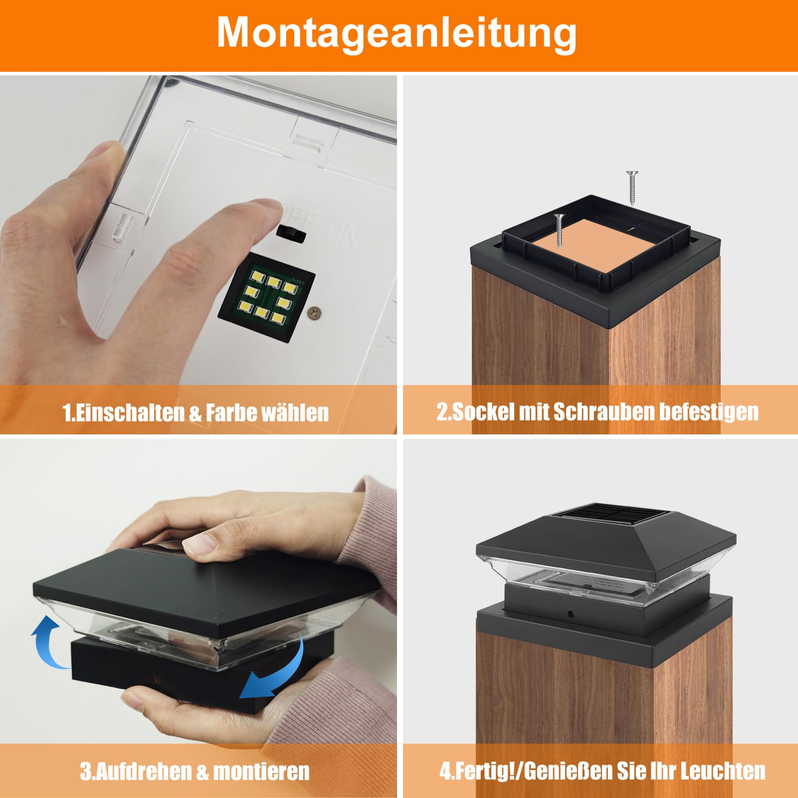 NATPOW LED Solar Pfostenkappe 9x9 10x10 IP65 Wasserdicht Warmweiß Kaltweiß 4 Stück