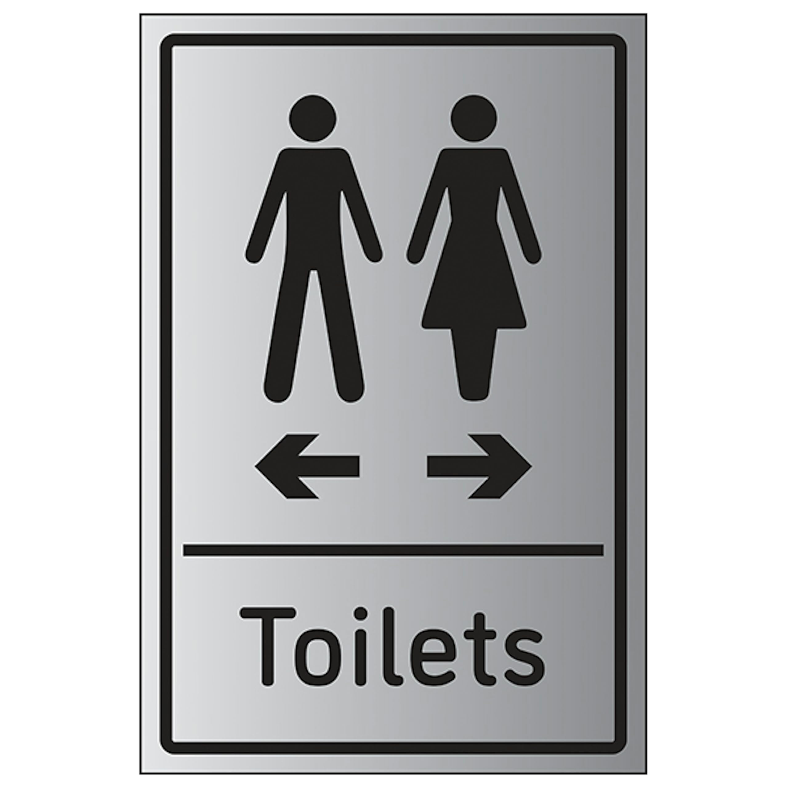 V Safety Toilets Arrows Men Left/Women Right 150 x 200 mm - 1.6mm Aluminium Effect Rigid Plastic Safety Sign