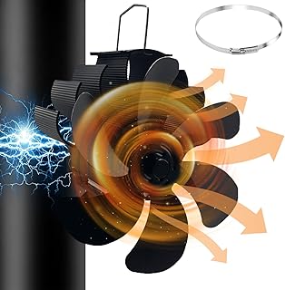 6 Blatt Kaminventilator Magnetisch,Ofenventilator Ohne Strom,Holzabzugrohr Herd Ventilator,Wärmebetrieben,Umweltfreundlich am Schornstein für/Holzbrenner/Kaminventilatoren