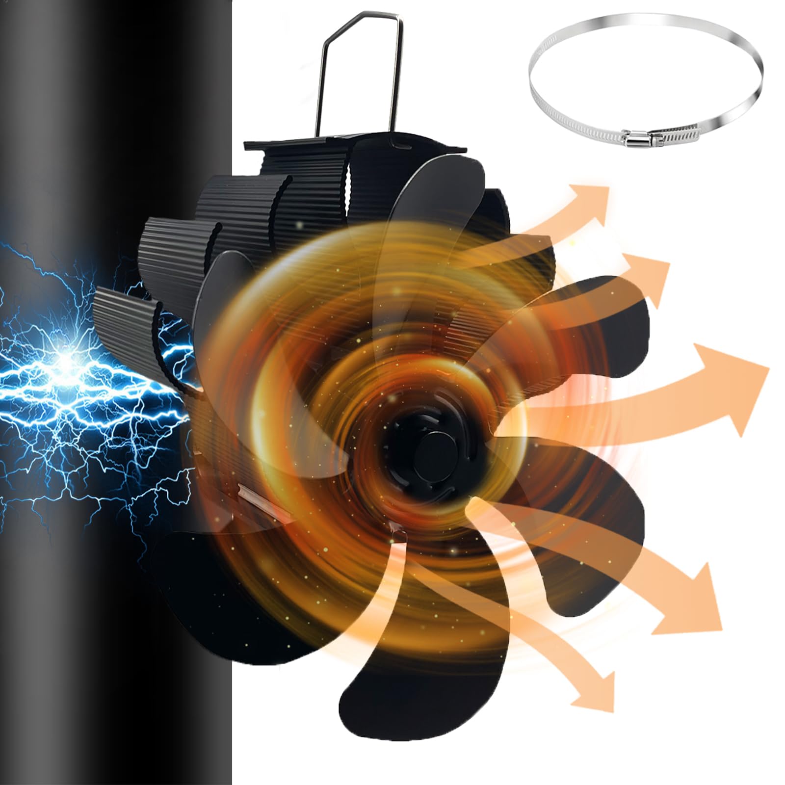 Bythavny 6 Blatt Kaminventilator Magnetisch,Ofenventilator Ohne Strom,Holzabzugrohr Herd Ventilator,Wärmebetrieben,Umweltfreundlich am Schornstein für/Holzbrenner/Kaminventilatoren