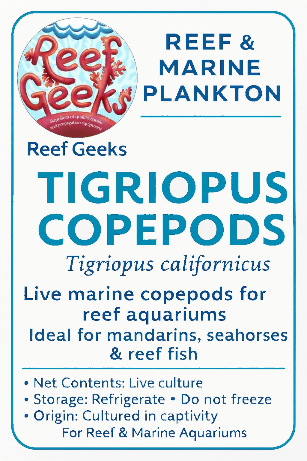 Reef Geeks, Live Tigriopus Copepods 250ml | Premium Live Food for Marine Fish, Reef Aquariums, Mandarins & Refugiums