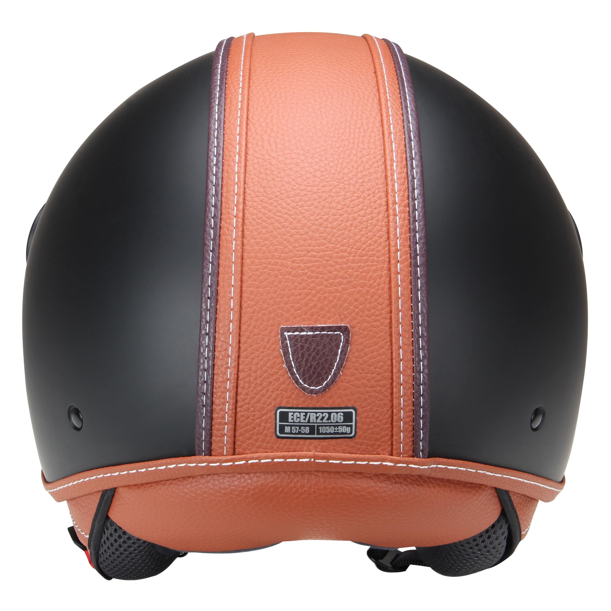 Citromex Casque Moto Casque Jet Roller Casque Hazel, Noir Mat/Cuir Marron, M