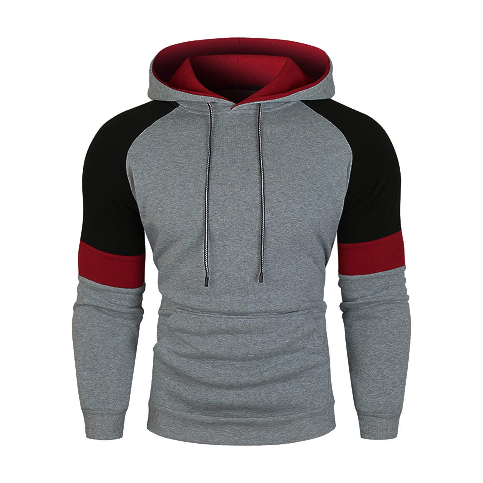 Maiyifu-GJ Color Block Hoodies for Men Fleece Drawstring Workout Hooded Sweatshirt Slim Patchwork Athletic Hoodie Pullover (Light Grey,X-Large)