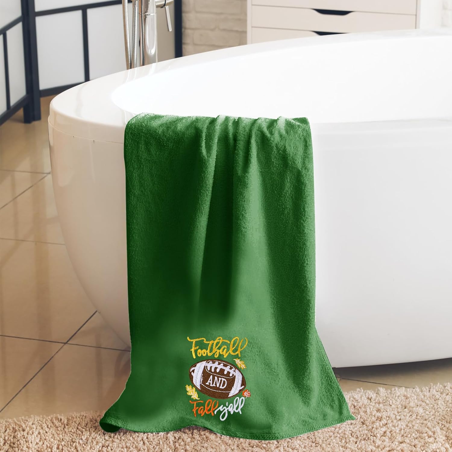 JarThenaAMCS 2Pcs Fall Football Leaves Hand Towels Embroidered Cotton Bathroom Towel Absorbent Bath Towel for Autumn Thanksgiving Harvest Hand Drying Cleaning Cooking, 29.5 x 13.7 Inch - Image 6