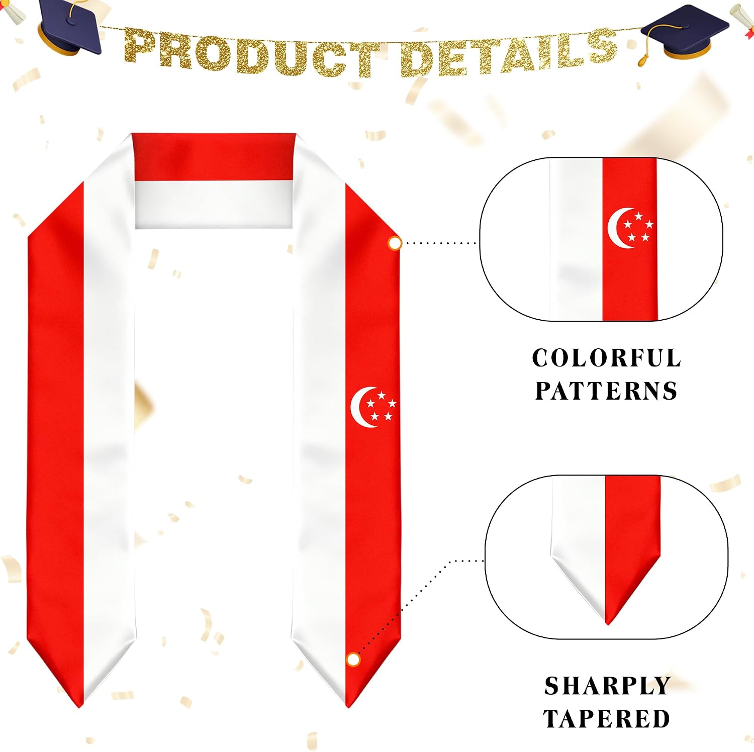 Singapore Flag Graduation Stole Sash for Study Aboard International Students Abroad Adult Unisex
