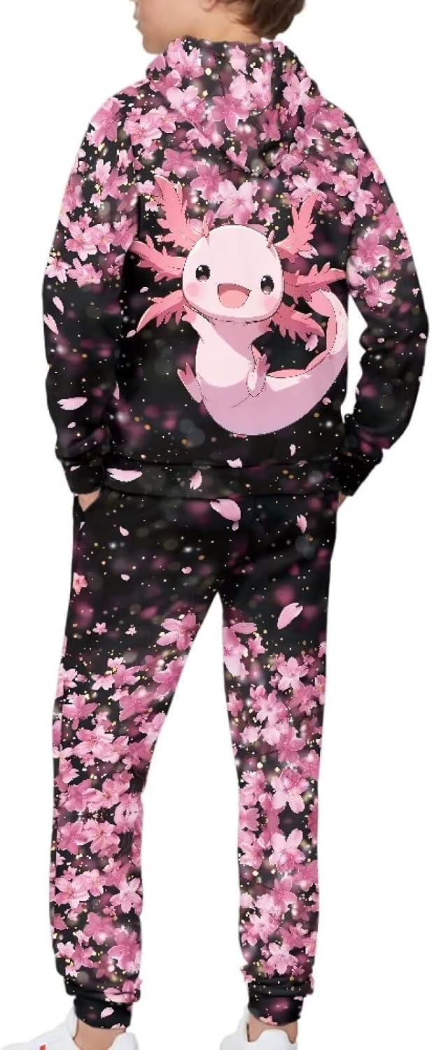Yuuxorilu Boy's Casual 2 Piece Outfits Graphic Long Sleeve Hoodies Sweatshirts and Sweatpants Set