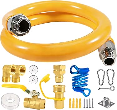 Commercial Gas Line Hose, 1675KIT48 Safety System Kit, Gas Hose Connector | 3/4" 48 inch, Mobile Gas Hose Connector Kit for Commercial Kitchen, with CSA Certification