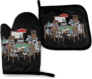 Robot psy grające w pokera zabawny pies, rękawice do piekarnika i uchwyty do garnków, odporne na ciepło kuchenne rękawice do mikrofalówki do pieczenia gotowania grilla