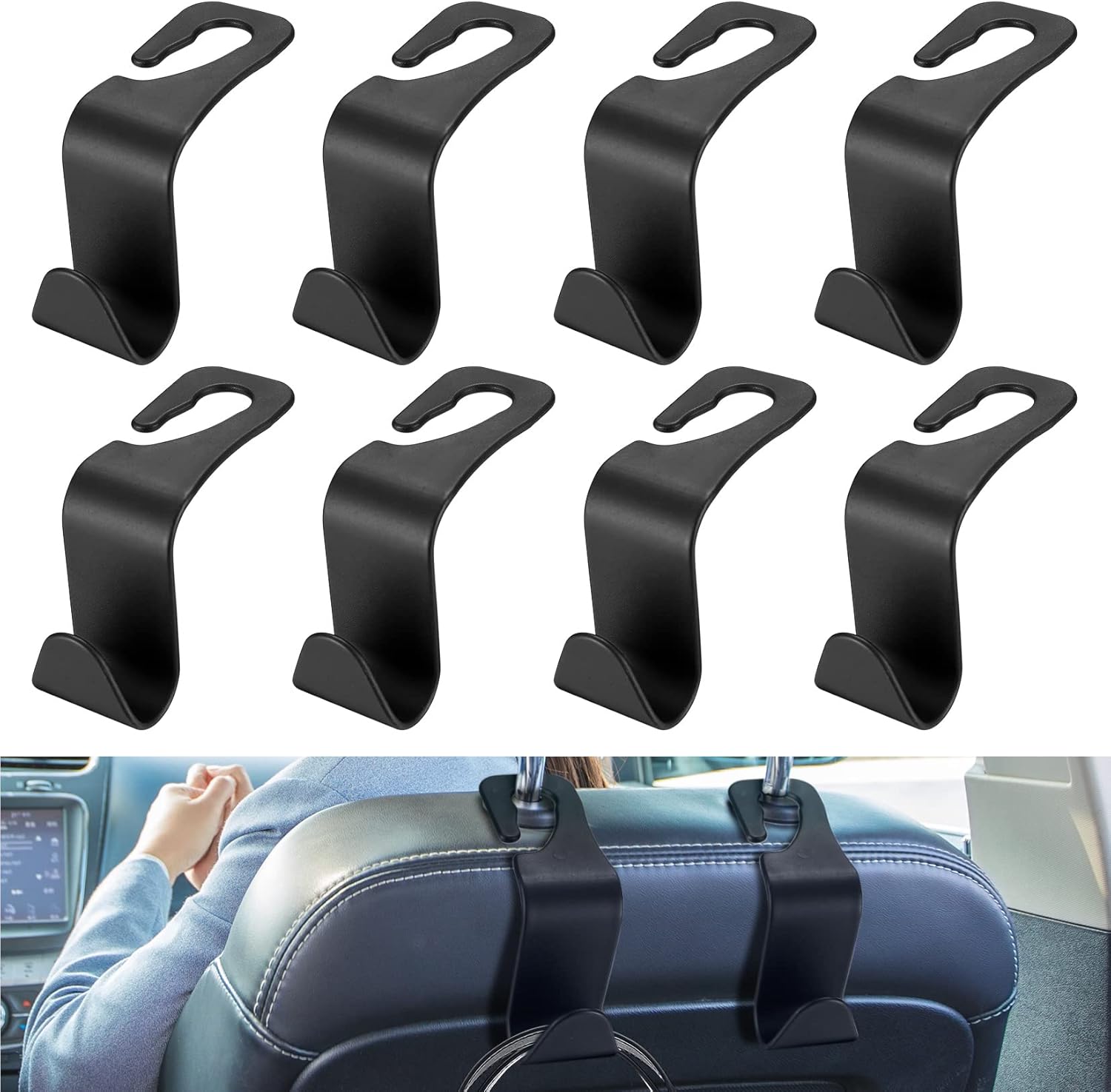 LJAPPLIED 8 Pcs Car Storage Organiser Bag Hooks, Auto Hooks, Car Seat