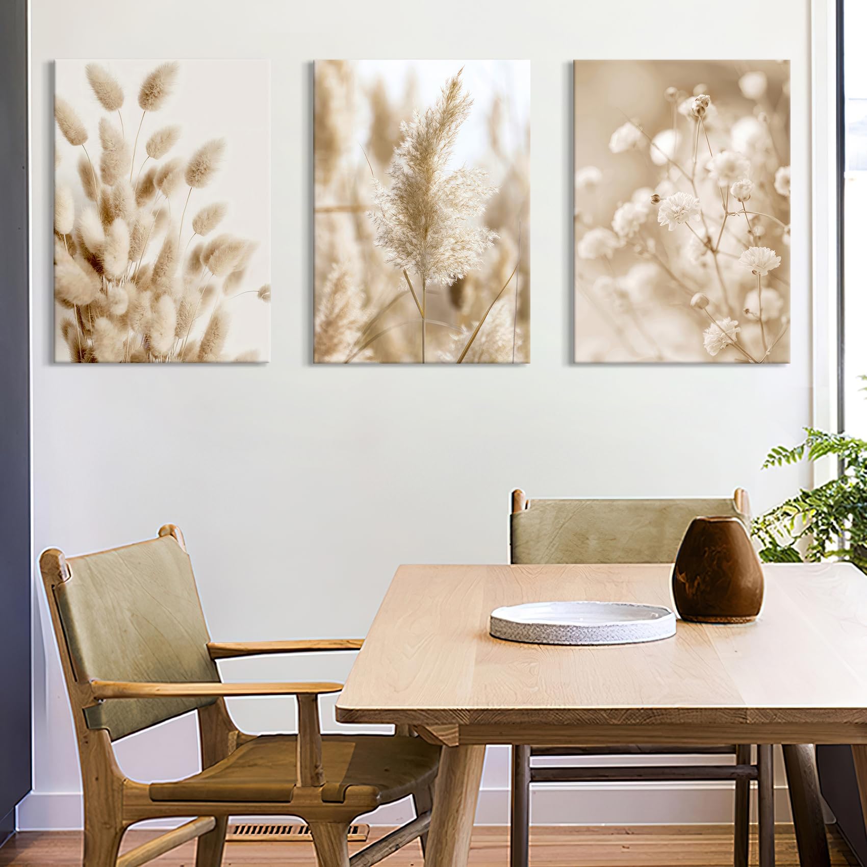 3 Pcs Wooden Framed Canvas Wall Art Set Bohemian Sage Green Canvas Prints Poster Geometric Line Beige Green Pictures for Living Room Bedroom Dinning Room Hallway Stairs Wall Decor 30x40cm x3pcs — view 524