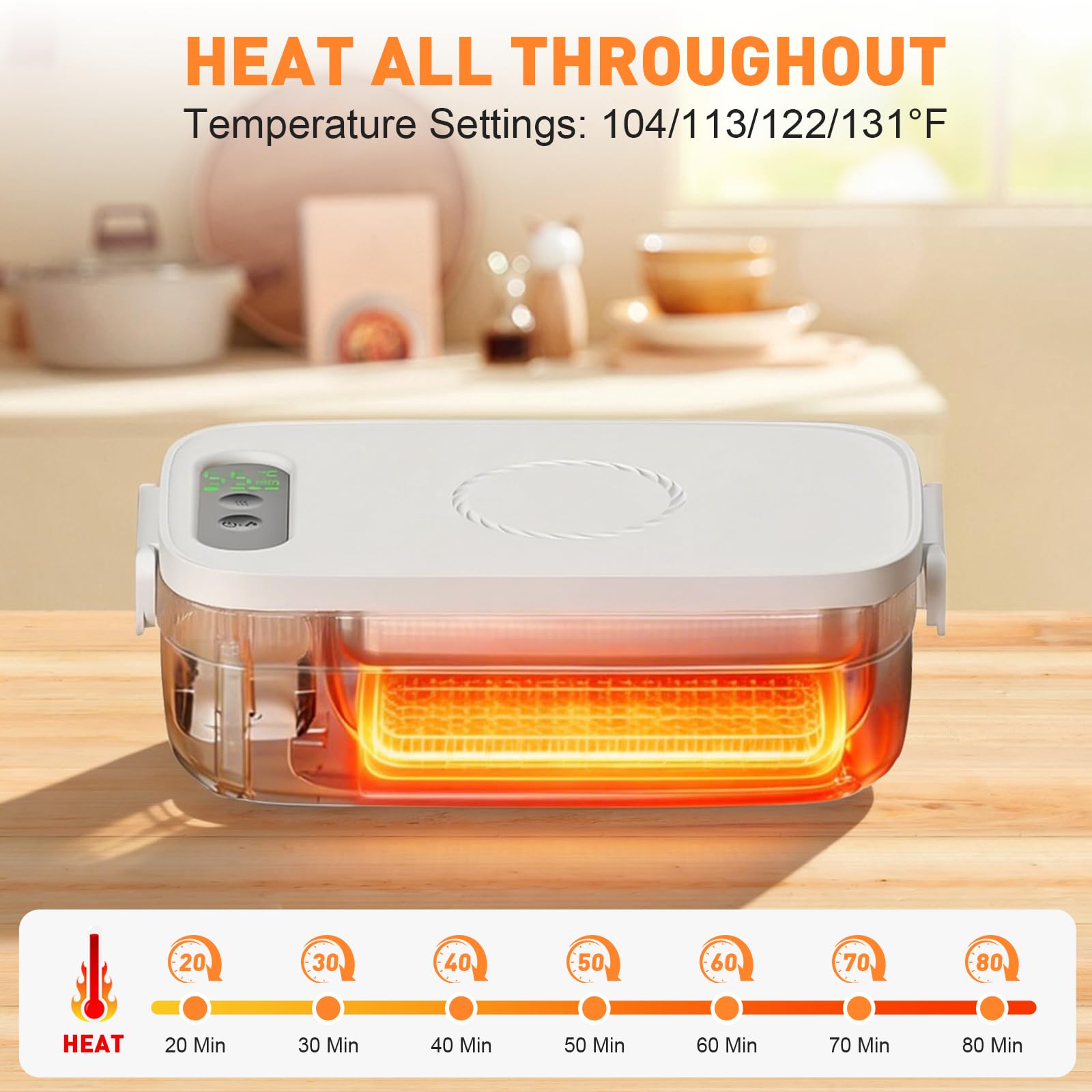 LIROPAU Contenitore per il pranzo elettrico, portatile, 1 l, con timer e funzione di riscaldamento regolabile, per lavoro, famiglia, campeggio, ufficio, auto, viaggi, cantieri