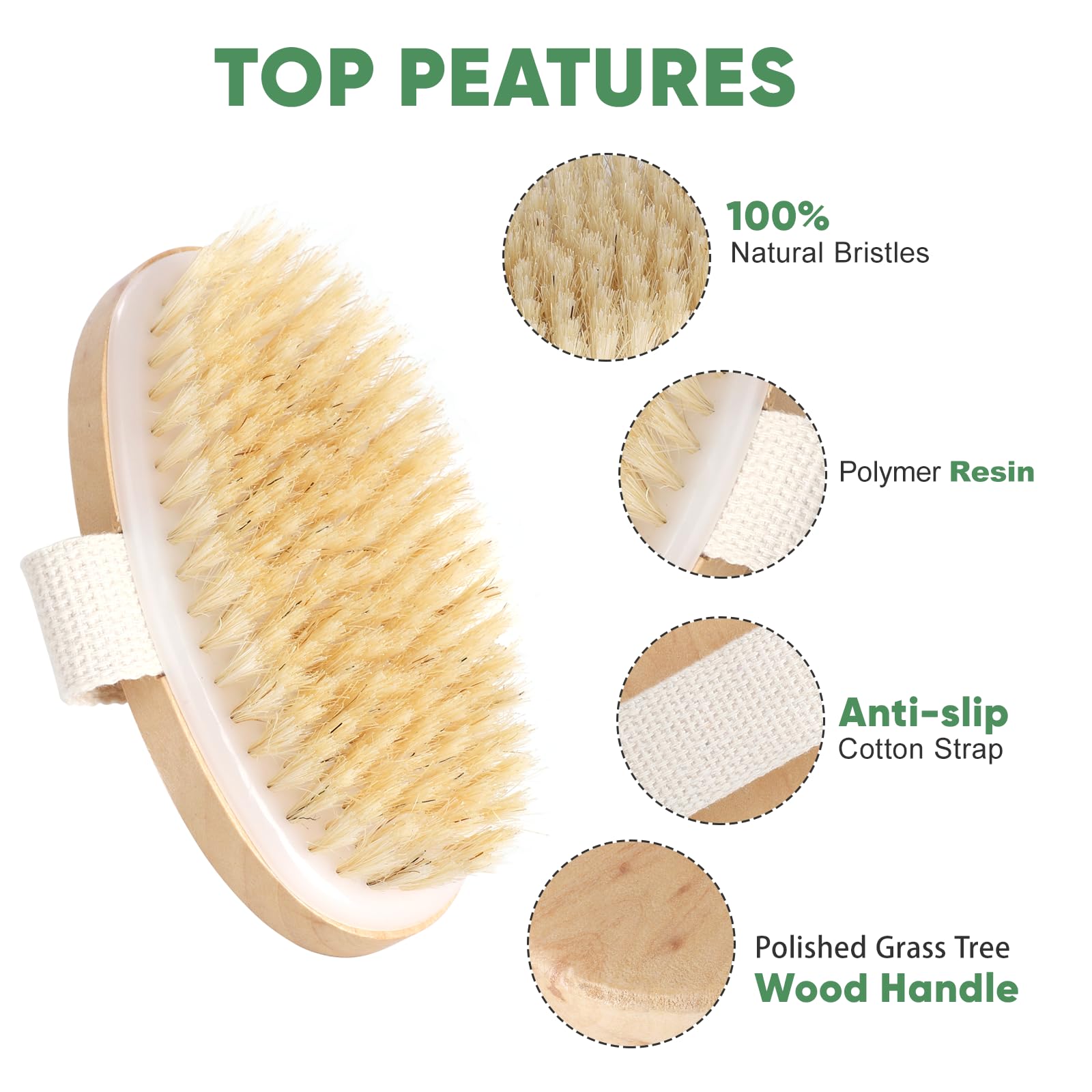 Dry Brushing Oval Brush, Soft-Bristled Bath Brush for Body, Wooden Exfoliating Shower Dry Brush for Smooth Skin, Circulation Improvement