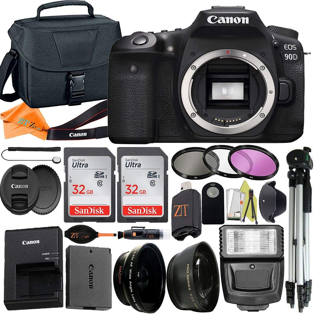 Canon EOS 90D DSLR Camera (Body Only) + ZeeTech Accessory Bundle with 2 Pack SanDisk 32GB Memory Car