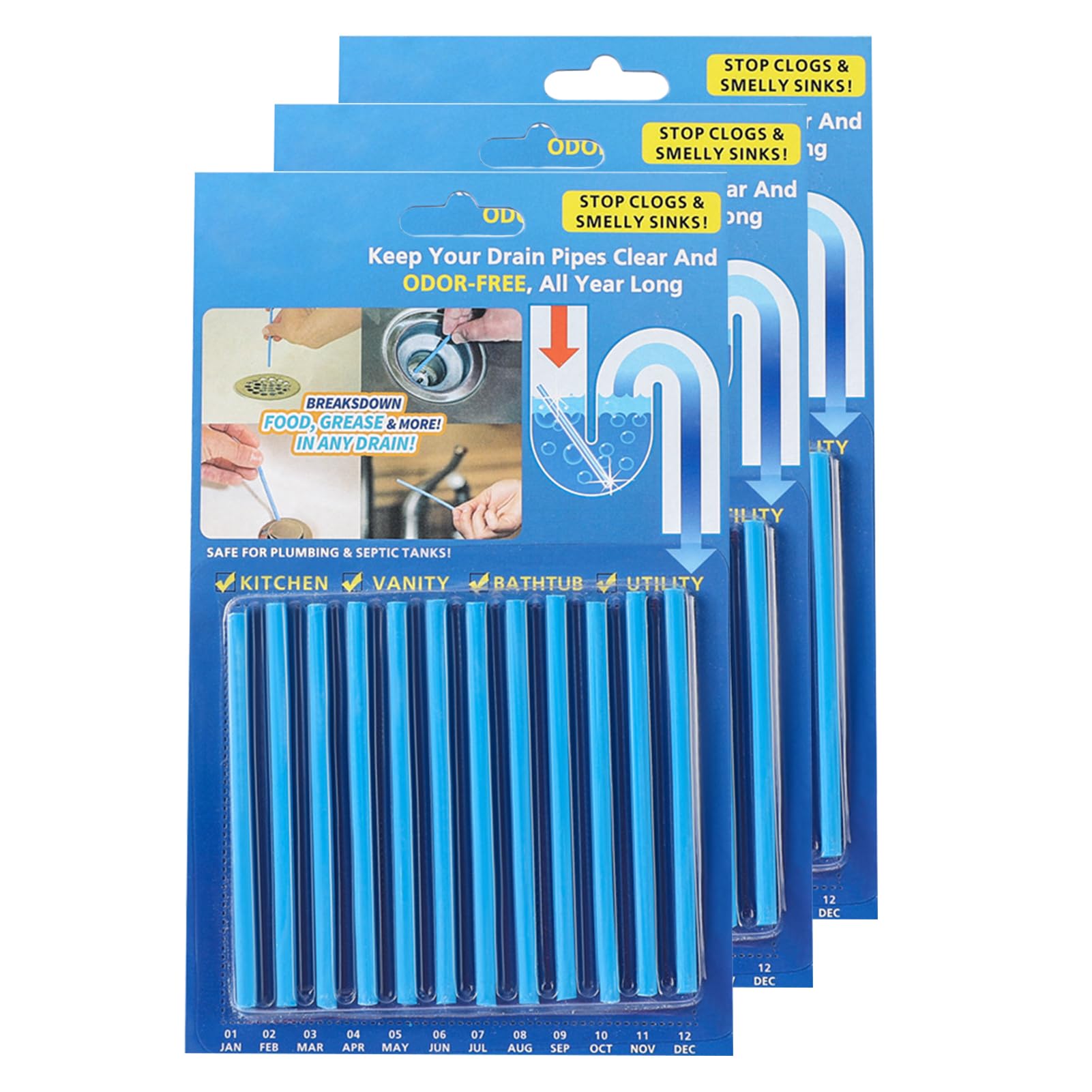 36Pcs Sink Sticks, Drain Cleaner Sticks Unblocker Sink Deodorizer Sticks Prevents Blockages and Bad Odour Enzymatic Pipe Unblocker for Bathroom Kitchen