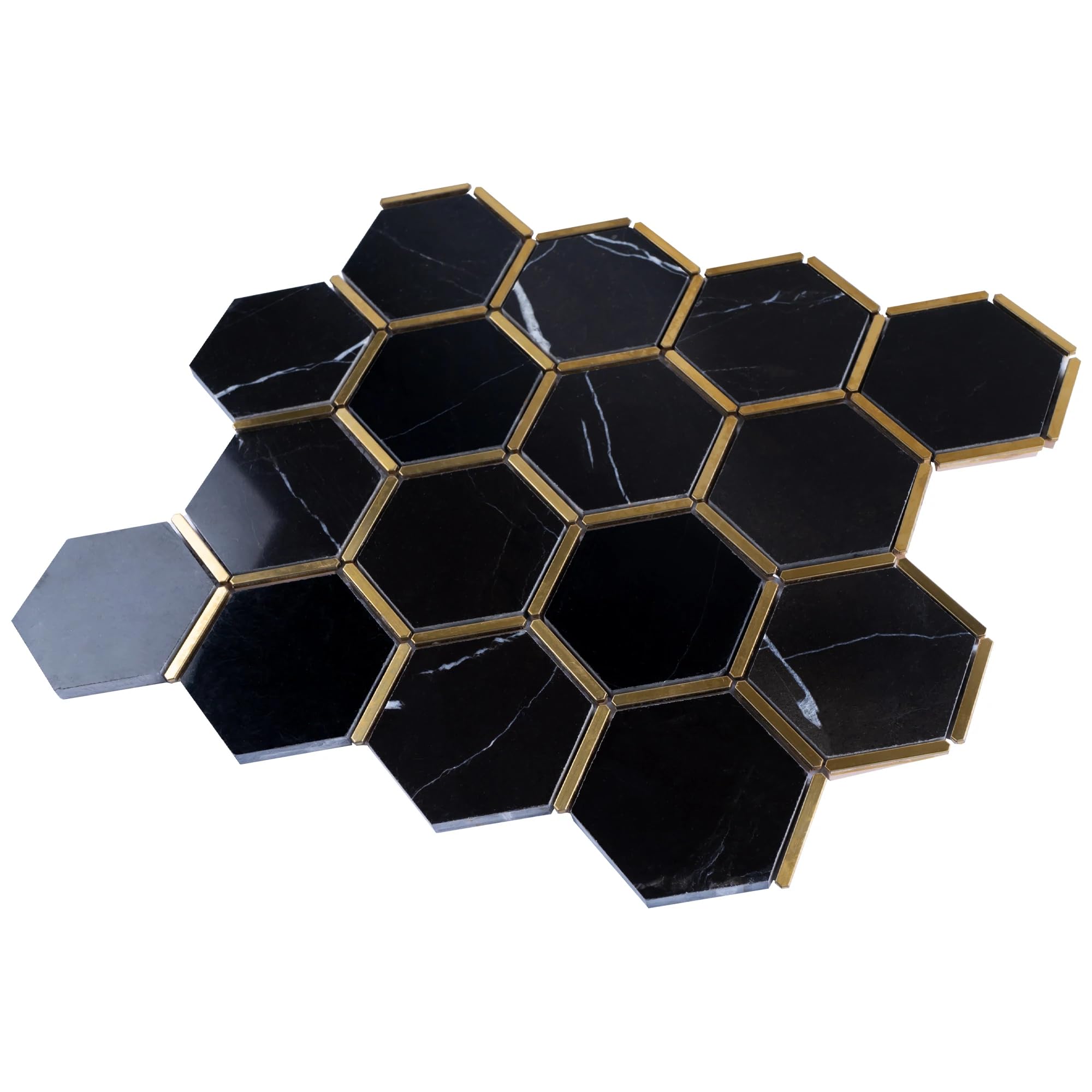 Black & Gold Hexagon Polished Porcelain Mosaic Tile – Aloft Tiles Black & Gold Hexagon Polished Porcelain Mosaic Tile – Aloft Tiles