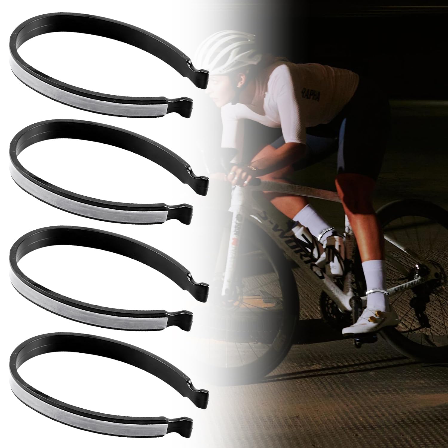 REEKNOKOL 4 Pcs Bicycle Clips, Reflective Bike Clips Trousers Lightweight Cycling Trouser Clips Safety Ankle Cycle Clips Trouser Reflective Bike Accessories for Men Women Safe Rides (Grey)