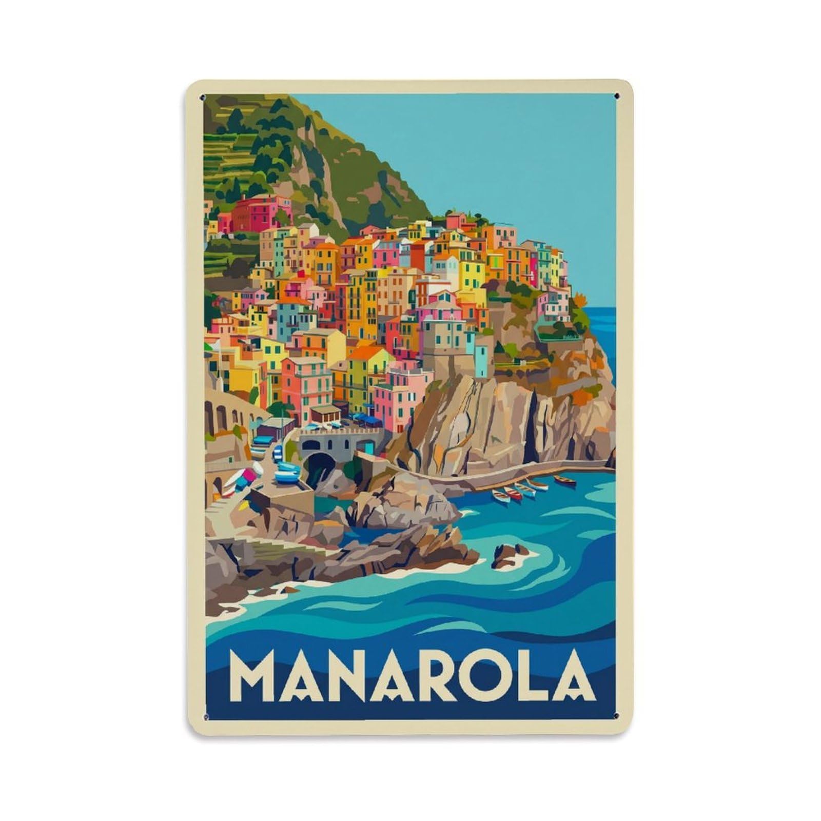 Huiyhb 8X12inch(20X30cm) Vintage Travel Manarola Italy Rhythm Metal Tin Sign