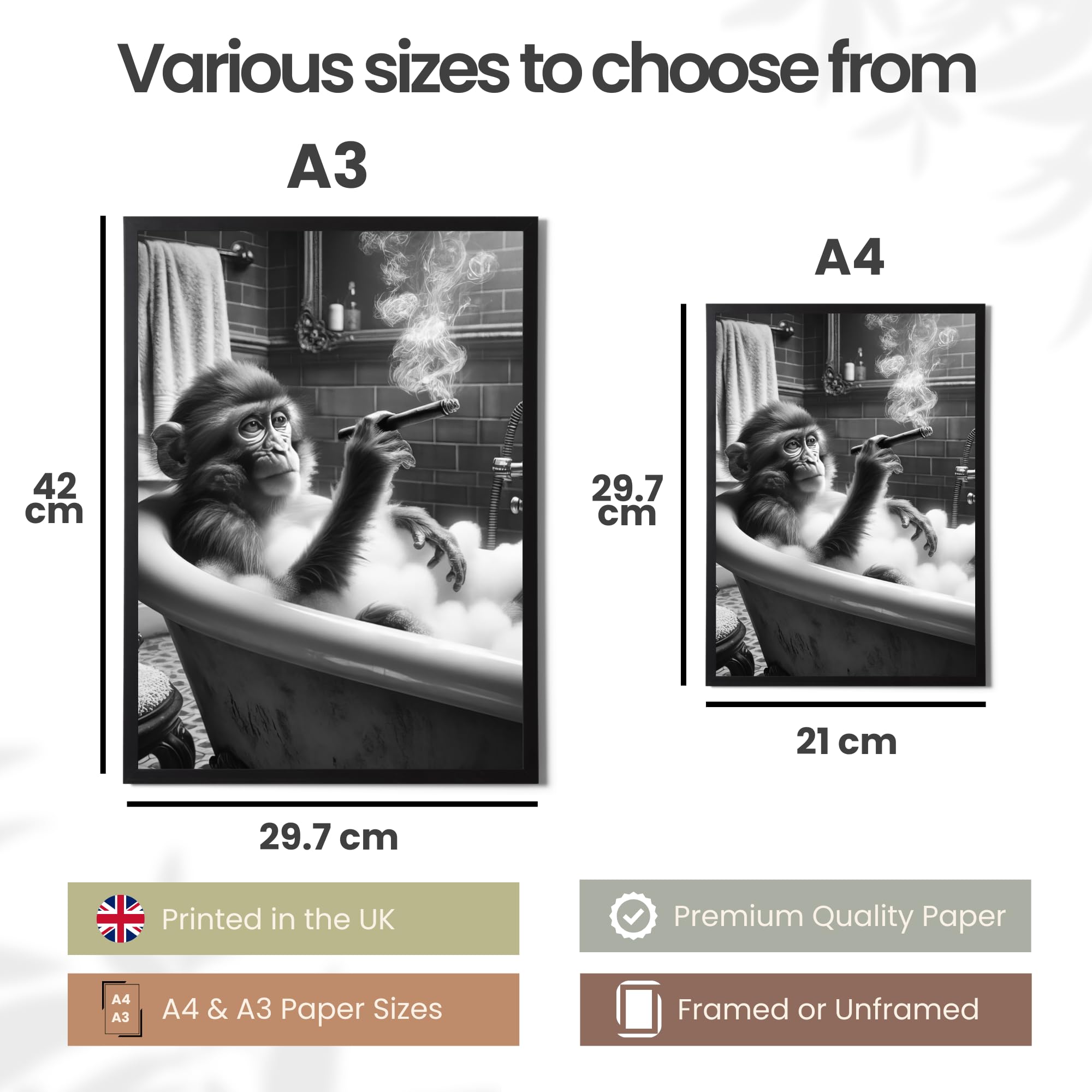 State Media Vision Monkey Smoking in the Bathroom A3 Poster No Frame - 29.7x42cm Size Print - Bathroom Wall Art - Image 2