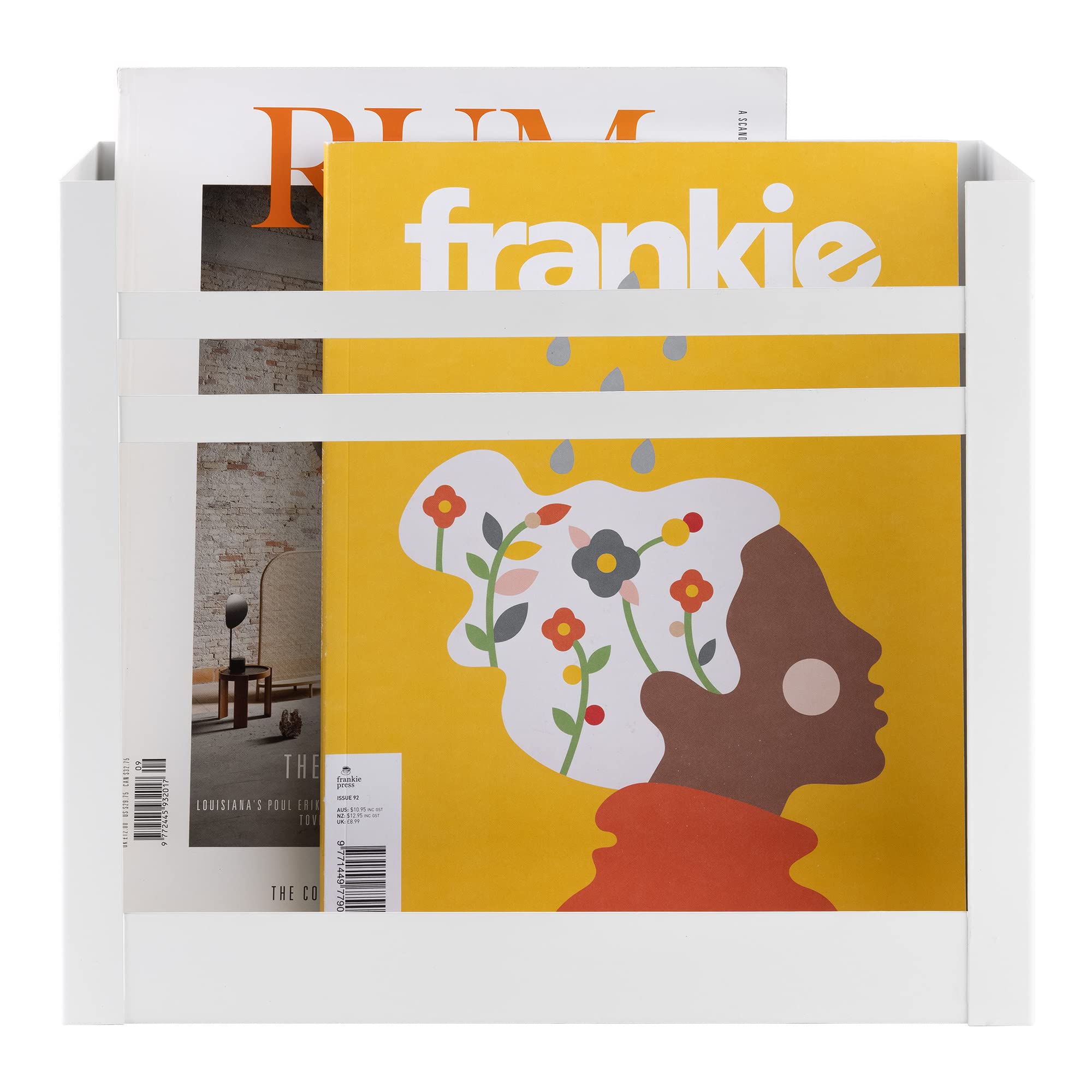 Navaris Revistero de pared metálico - Archivador de hierro forjado para colgar - Organizador de revistas periódicos cómics cartas folletos - Blanco