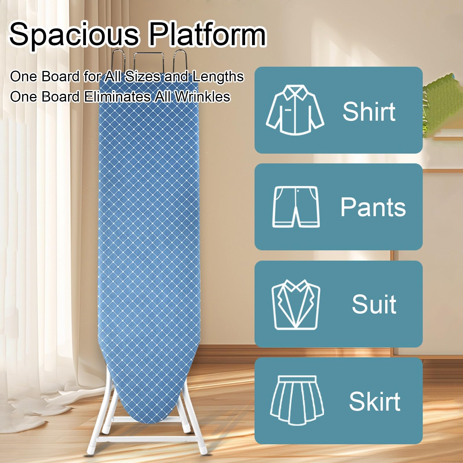Tabla de Planchar Plegable con Soporte de Hierro, Mesa de Planchar de Pie para Lavandería, Compacta y Multifuncional, Azul(X-Large)