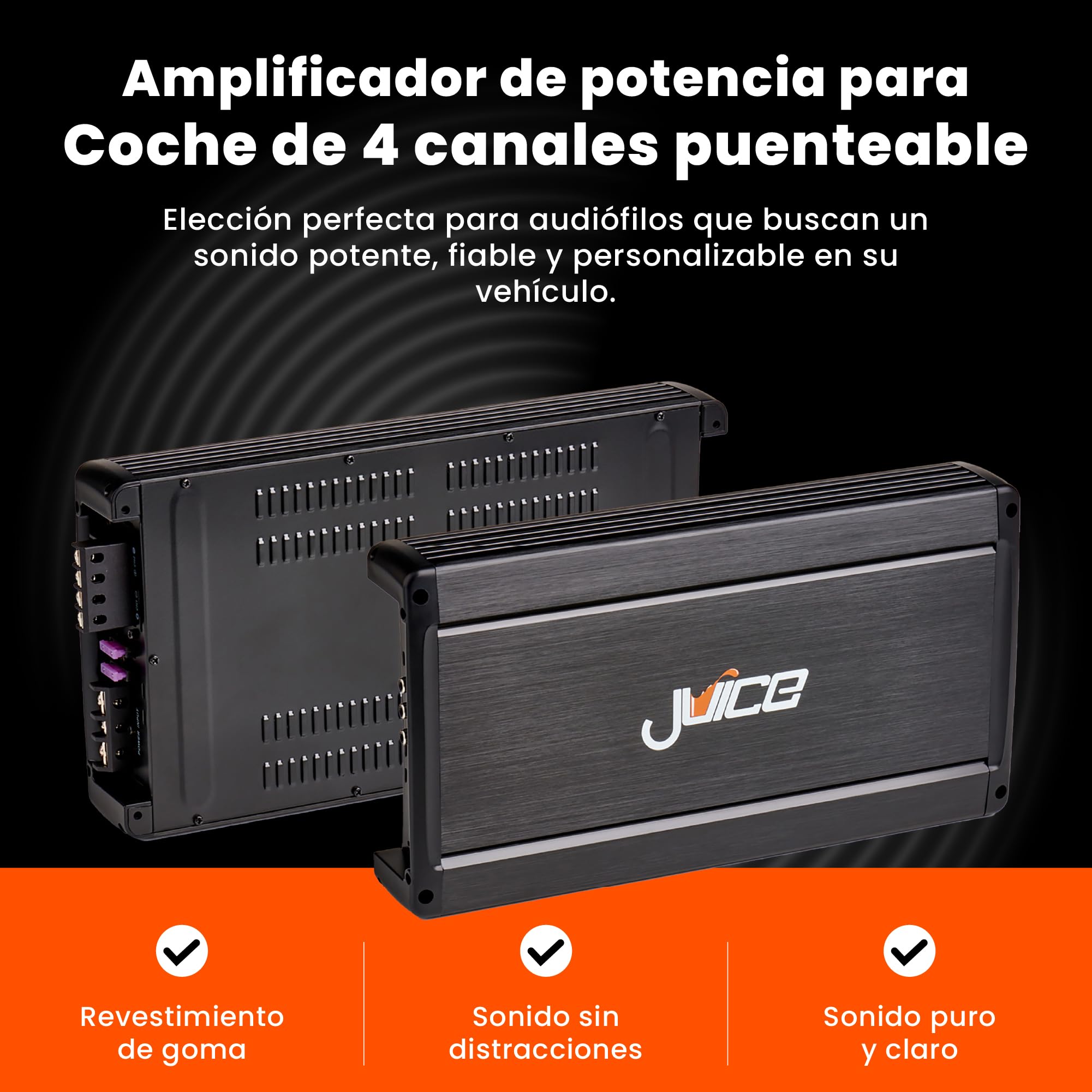 Juice Car Audio JA1504 - Amplificador de 4 canales para coche, 1500 W, 4 canales